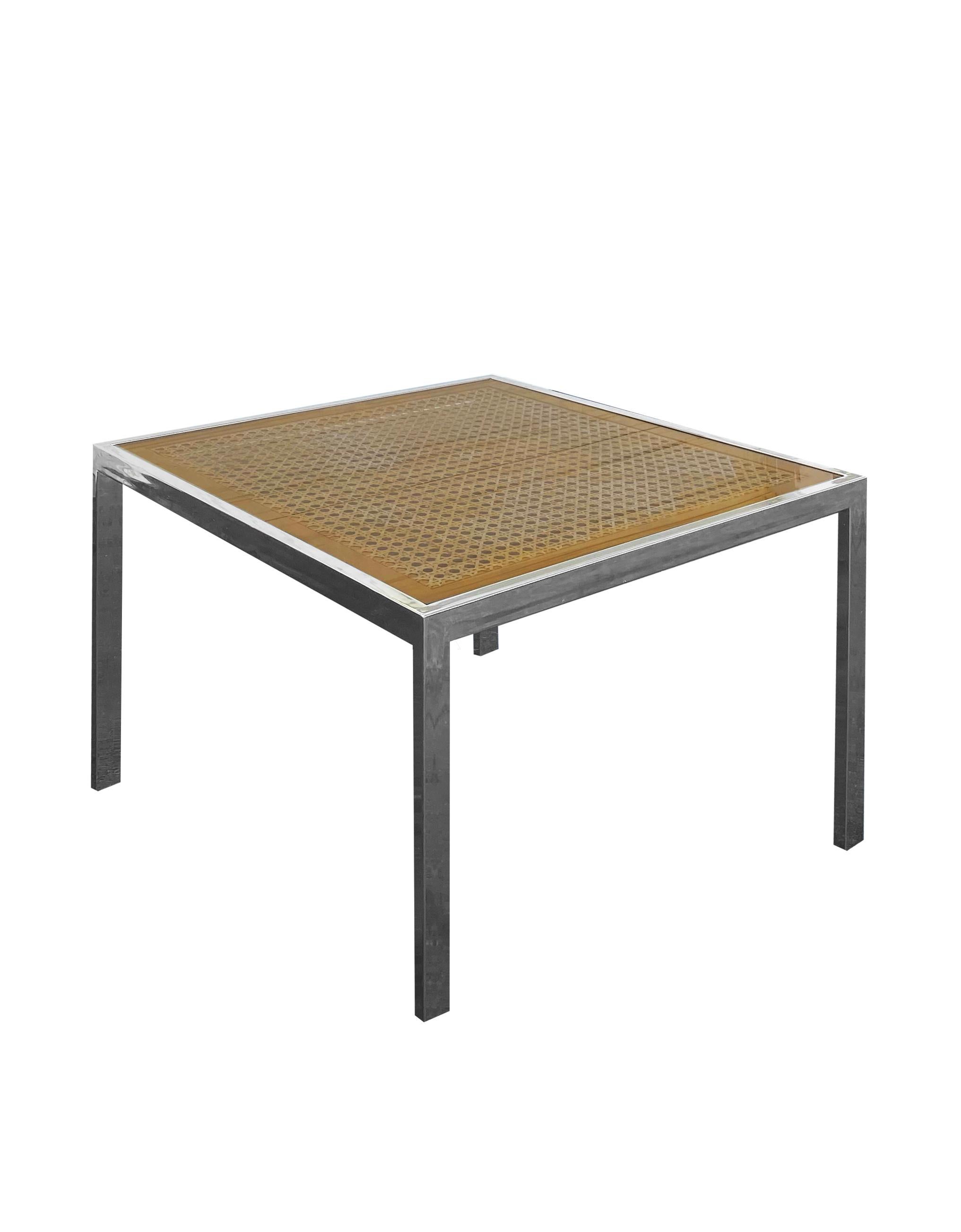 Mid-Century Modern 1970s Milo Baughman Cane and Chrome Glass Dining Table