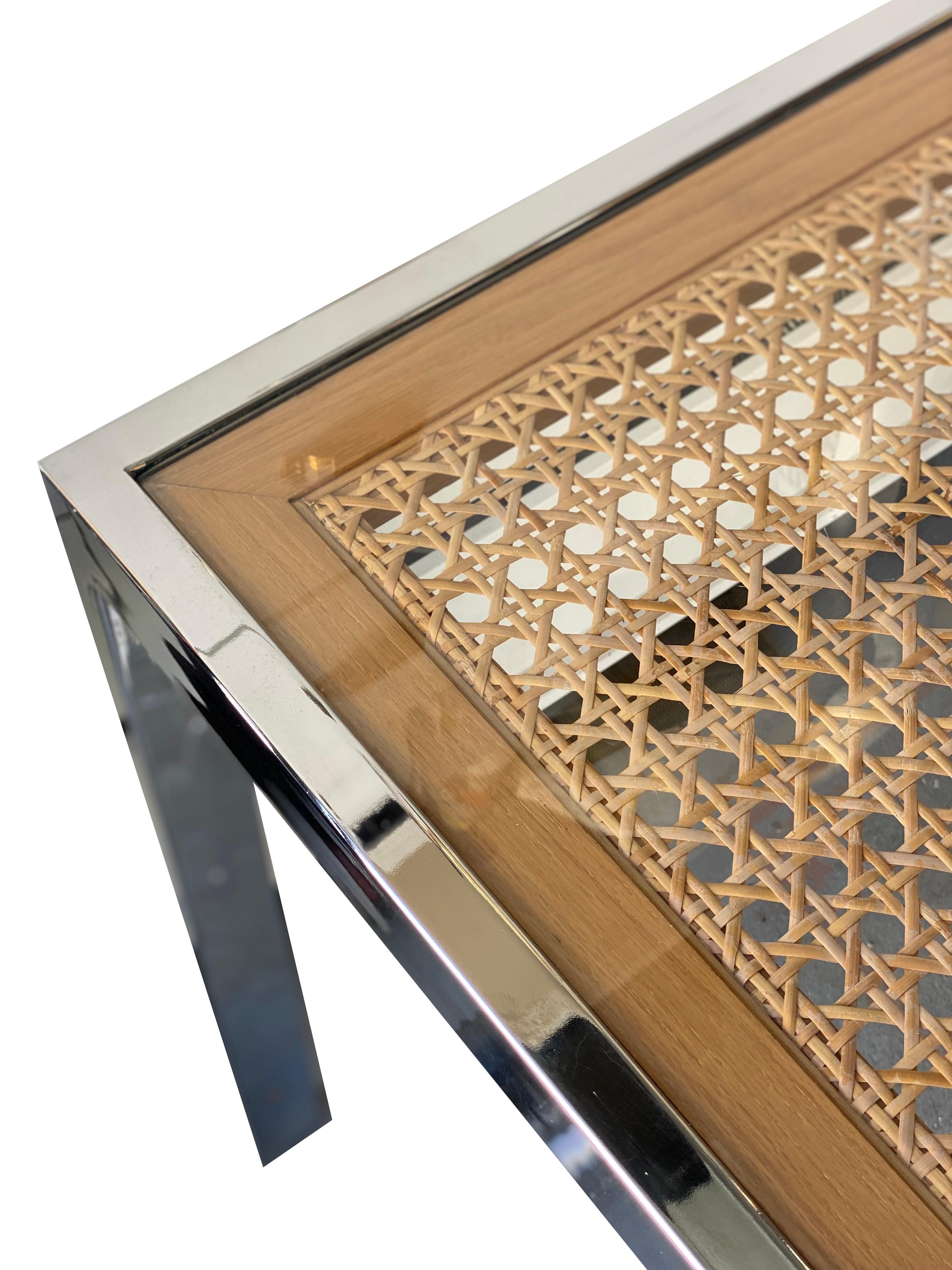 1970s Milo Baughman Cane and Chrome Glass Dining Table 1