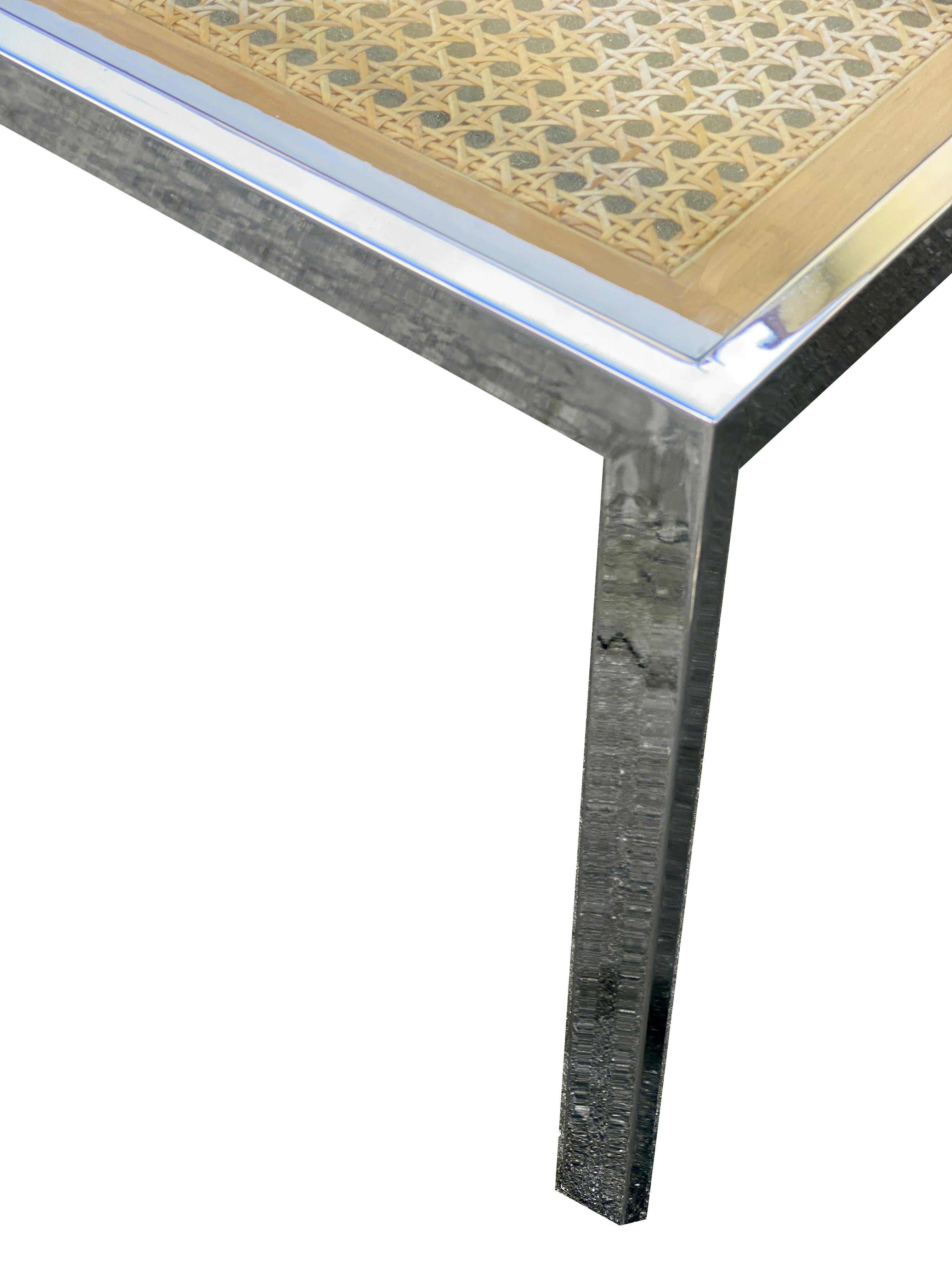1970s Milo Baughman Cane and Chrome Glass Dining Table 2