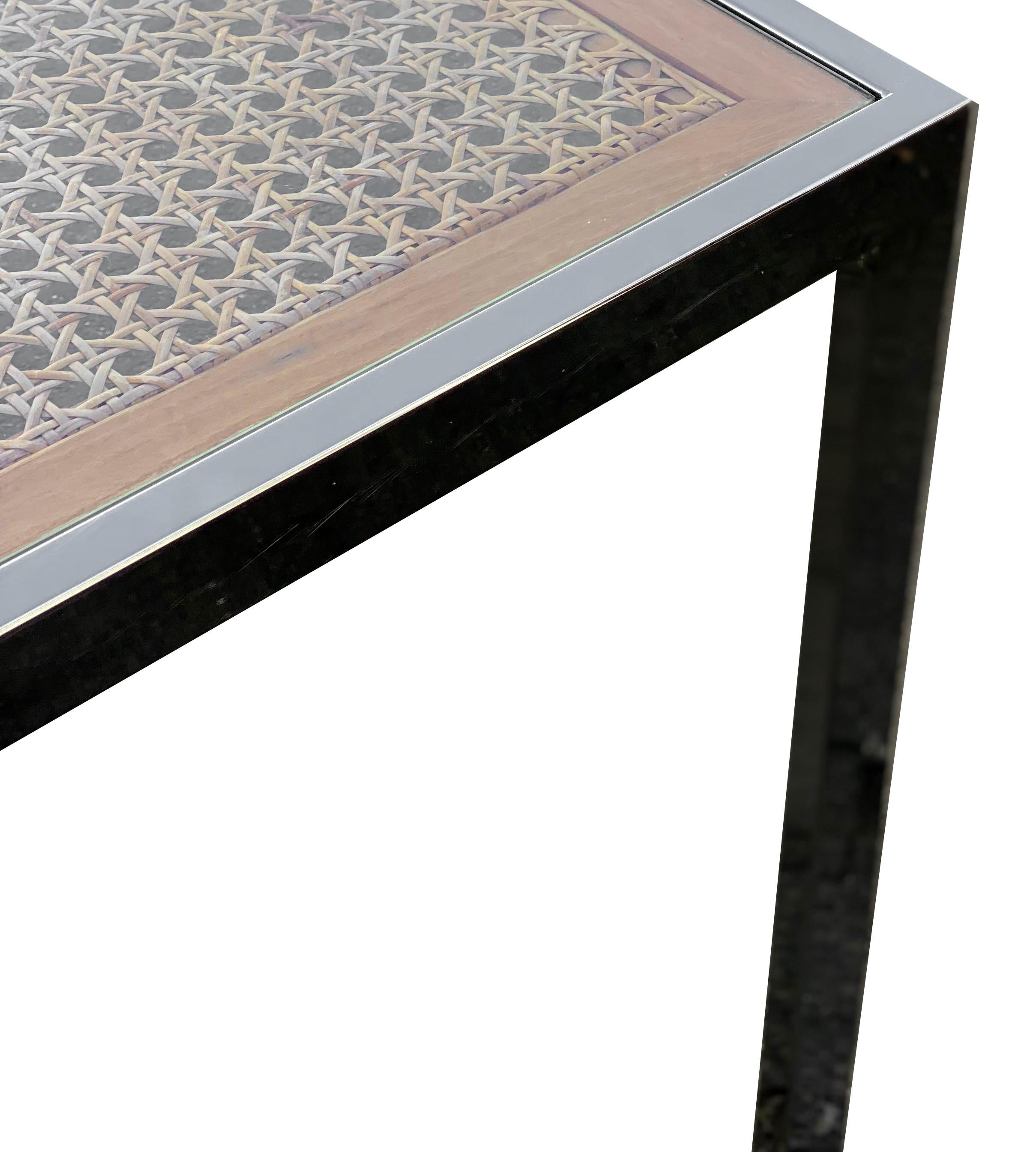 1970s Milo Baughman Cane and Chrome Glass Dining Table 3
