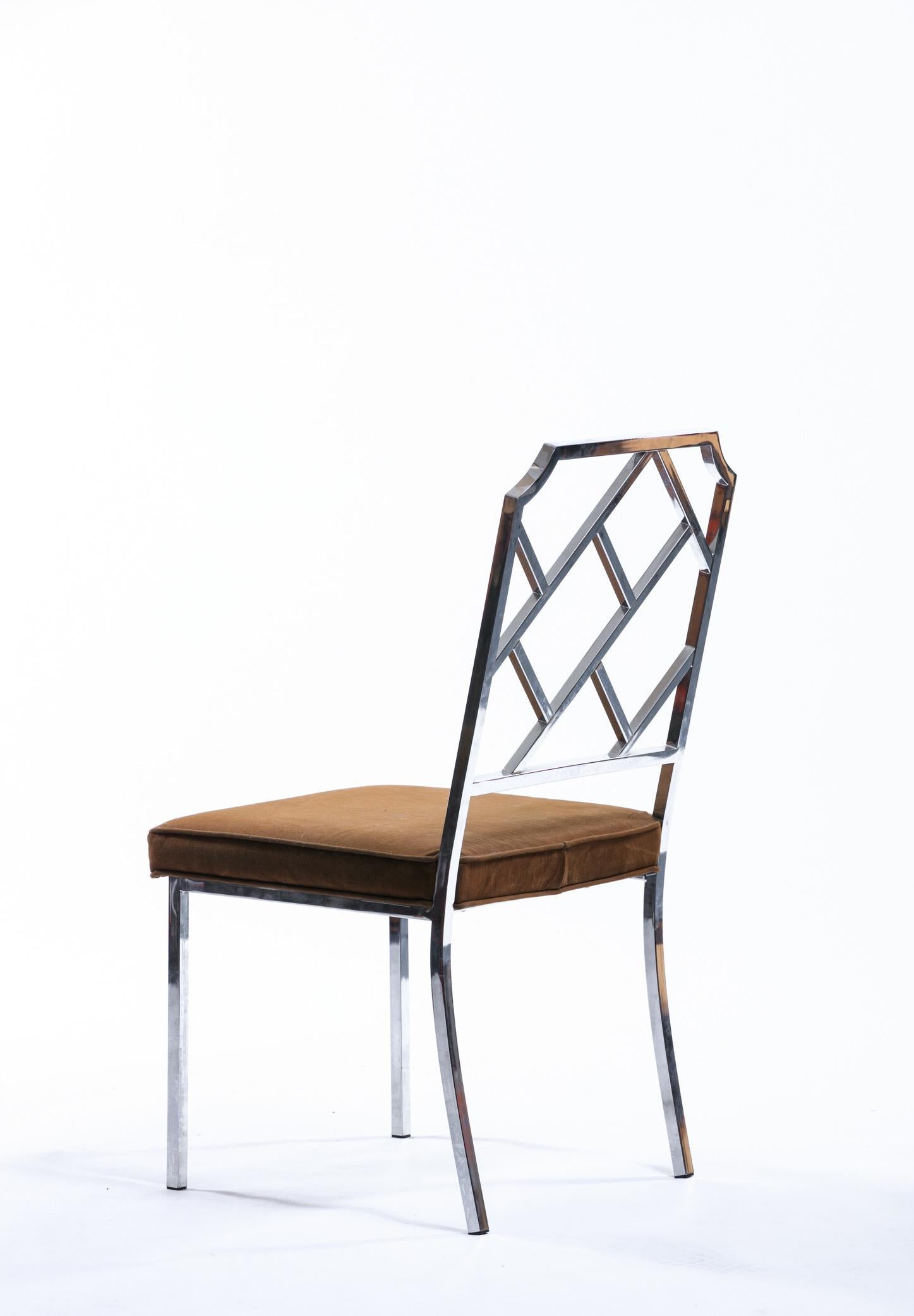 Late 20th Century 1970s Chinese Chippendale Chrome Side Chair for Design Institute of America