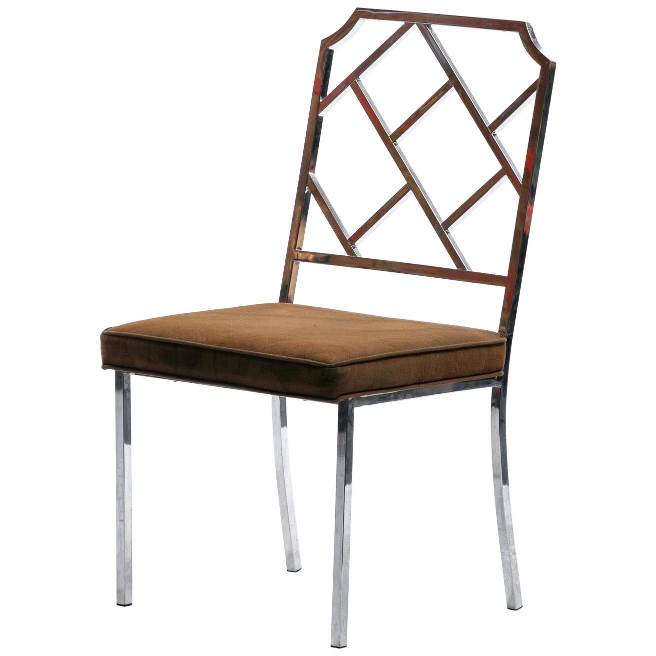 1970s Chinese Chippendale Chrome Side Chair for Design Institute of America