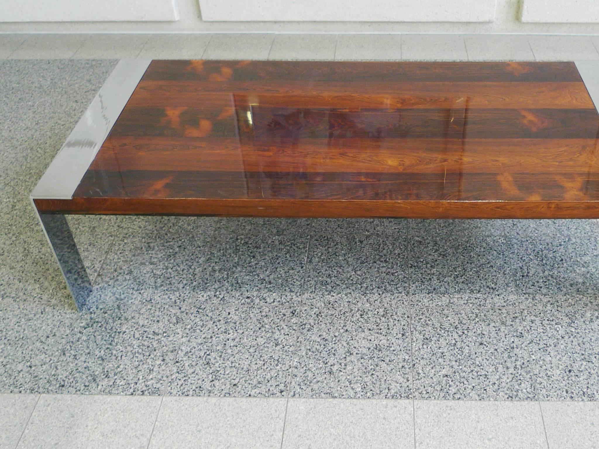 American 1970s Milo Baughman Style Chrome and Rosewood Coffee Table