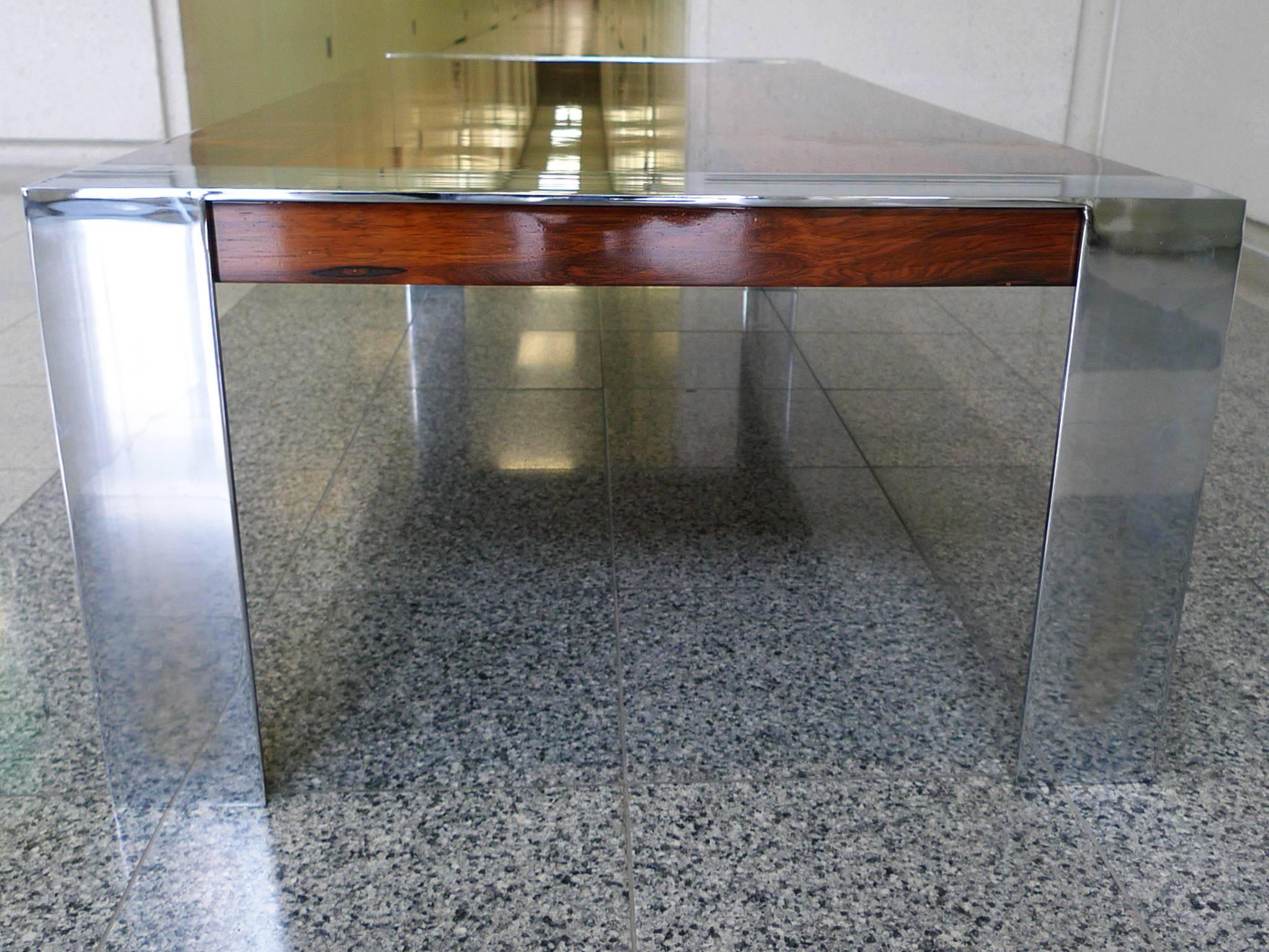 1970s Milo Baughman Style Chrome and Rosewood Coffee Table 1