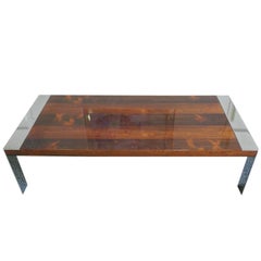 1970s Milo Baughman Style Chrome and Rosewood Coffee Table