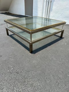 1970s  Maison Jansen Showcase Sliding Top Coffee Table in Brass and Chrome