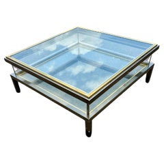 1970s  Maison Jansen Showcase Sliding Top Coffee Table in Brass and Chrome