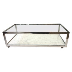 Milo Baughman, Couchtisch auf Rdern, Chrom, Glas, Marmor, 1970er Jahre