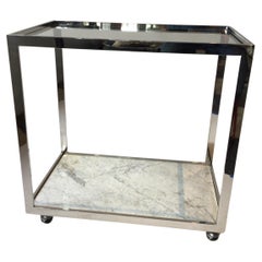 1970s Milo Baughman Chrome Marble and Glass Bar Cart