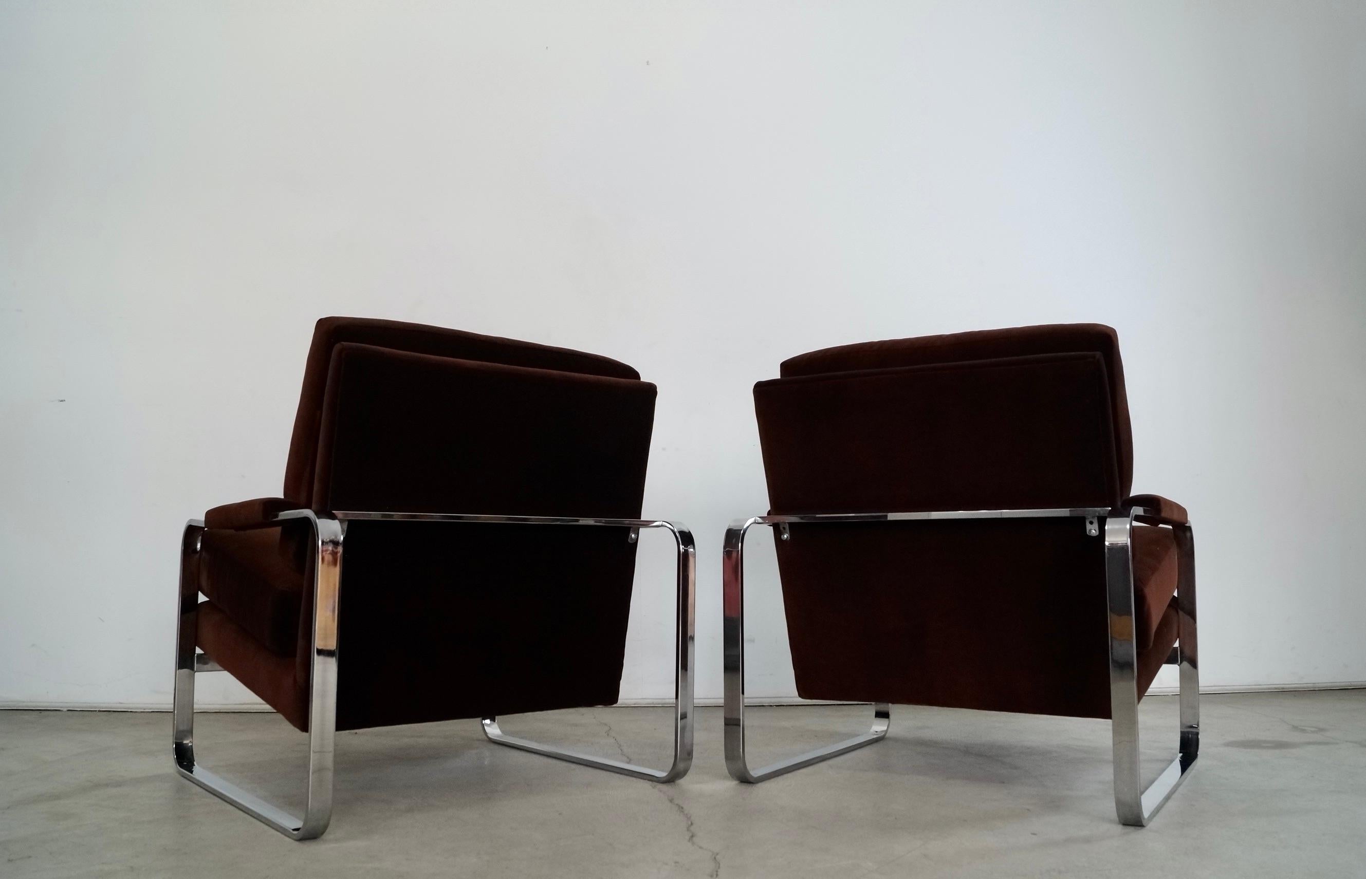 1970's Milo Baughman Chrome & Velvet Lounge Chairs - a Pair 4