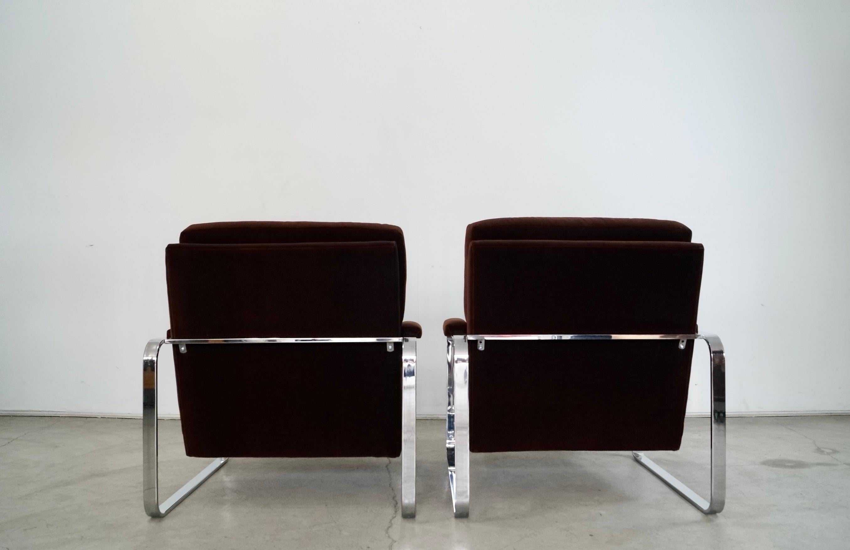 1970's Milo Baughman Chrome & Velvet Lounge Chairs - a Pair 5