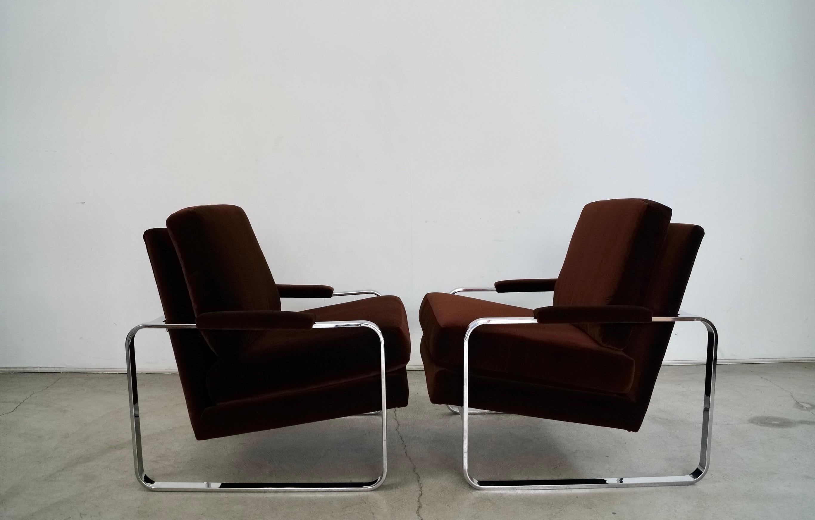 1970's Milo Baughman Chrome & Velvet Lounge Chairs - a Pair 6