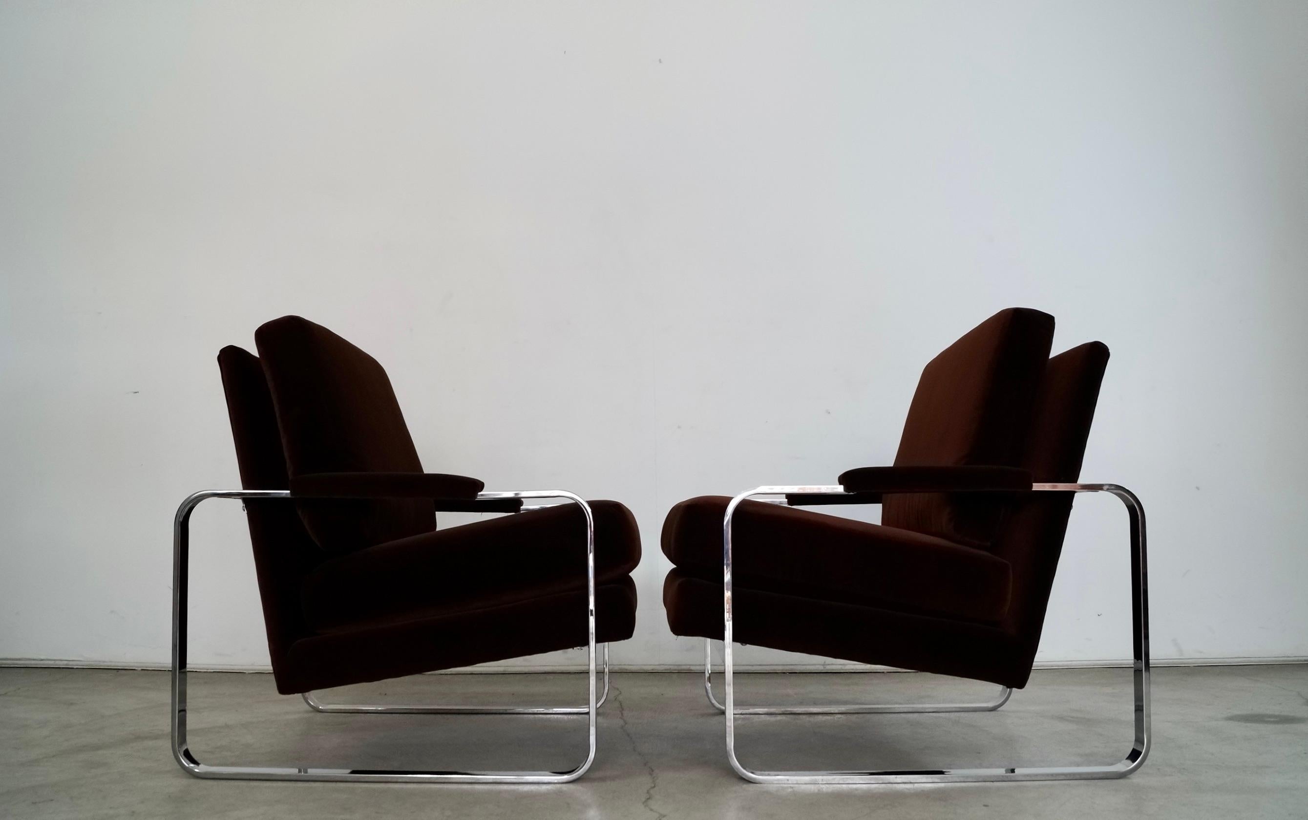 1970's Milo Baughman Chrome & Velvet Lounge Chairs - a Pair 7