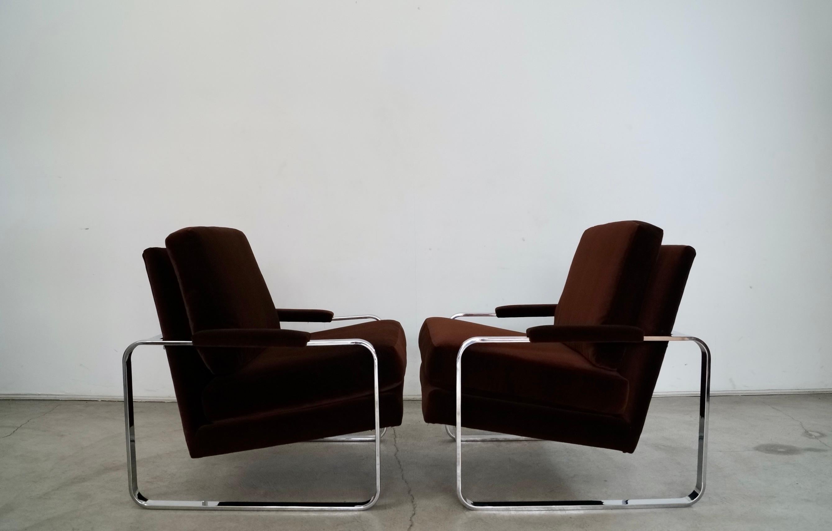1970's Milo Baughman Chrome & Velvet Lounge Chairs - a Pair 8