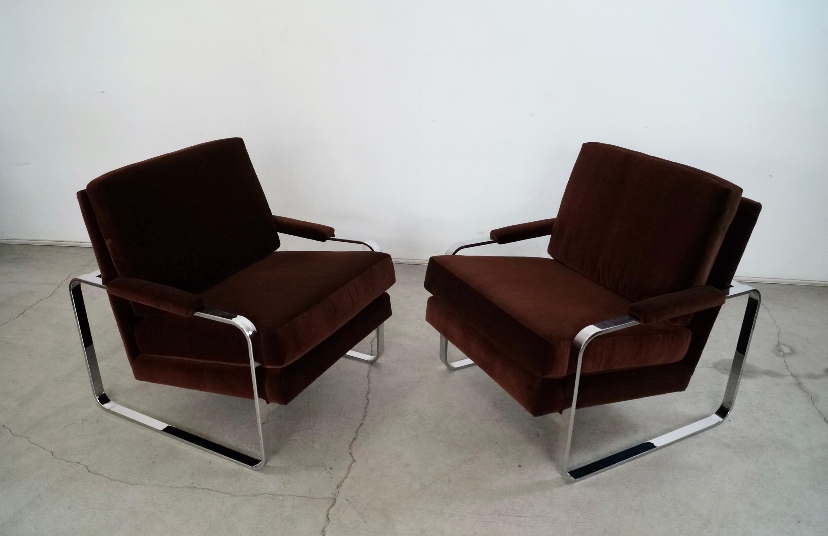 1970's Milo Baughman Chrome & Velvet Lounge Chairs - a Pair 9