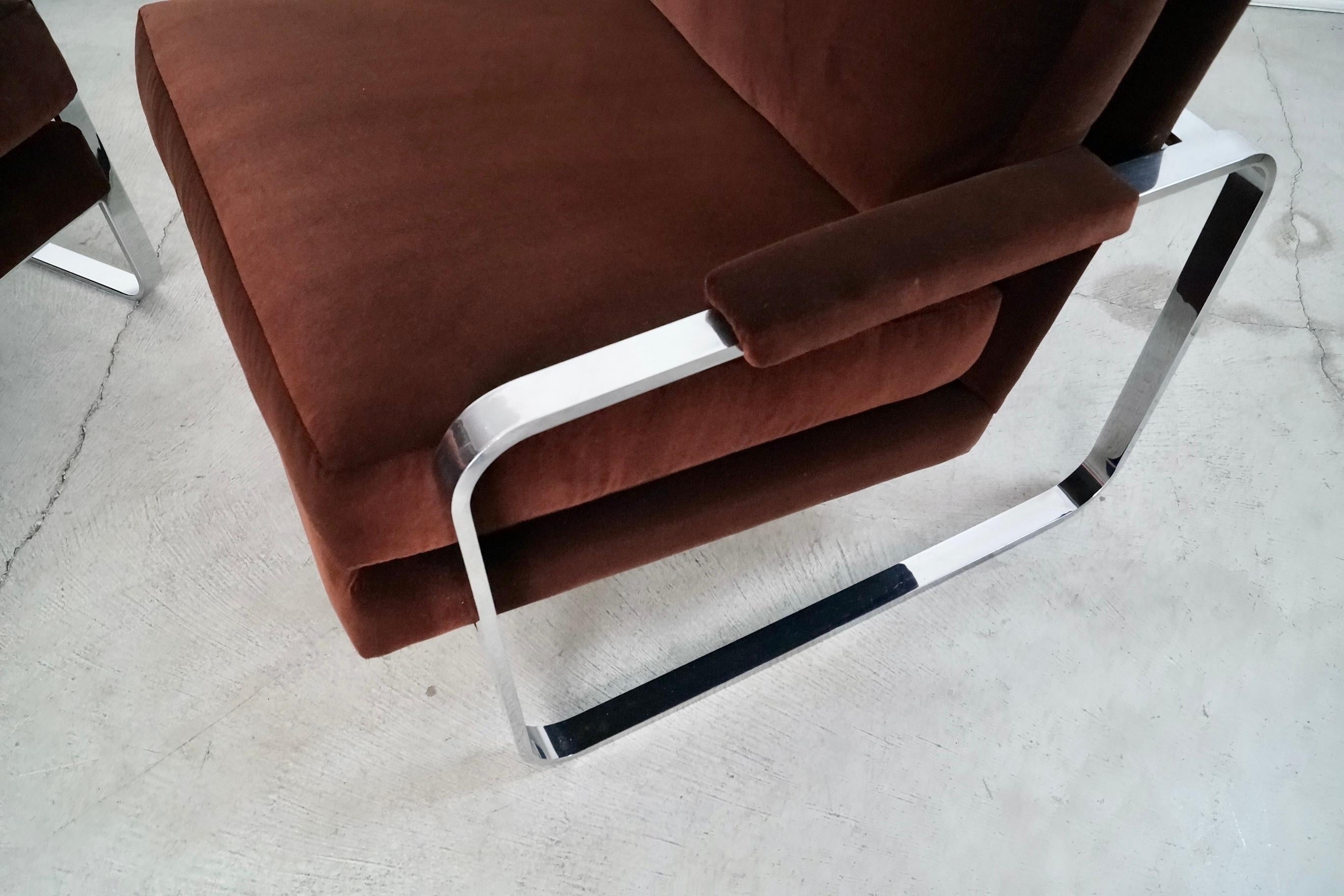 1970's Milo Baughman Chrome & Velvet Lounge Chairs - a Pair 11