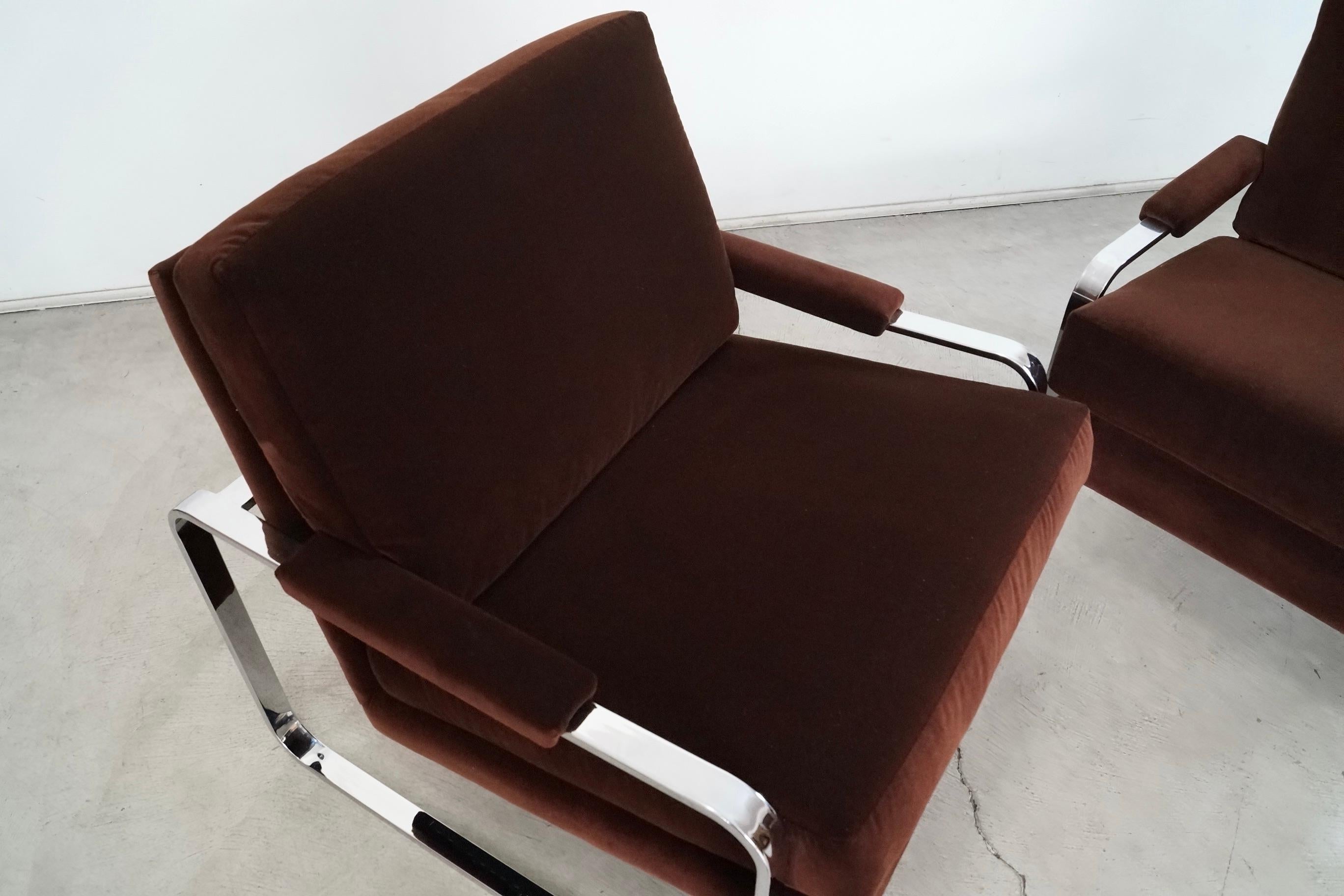 1970's Milo Baughman Chrome & Velvet Lounge Chairs - a Pair 12