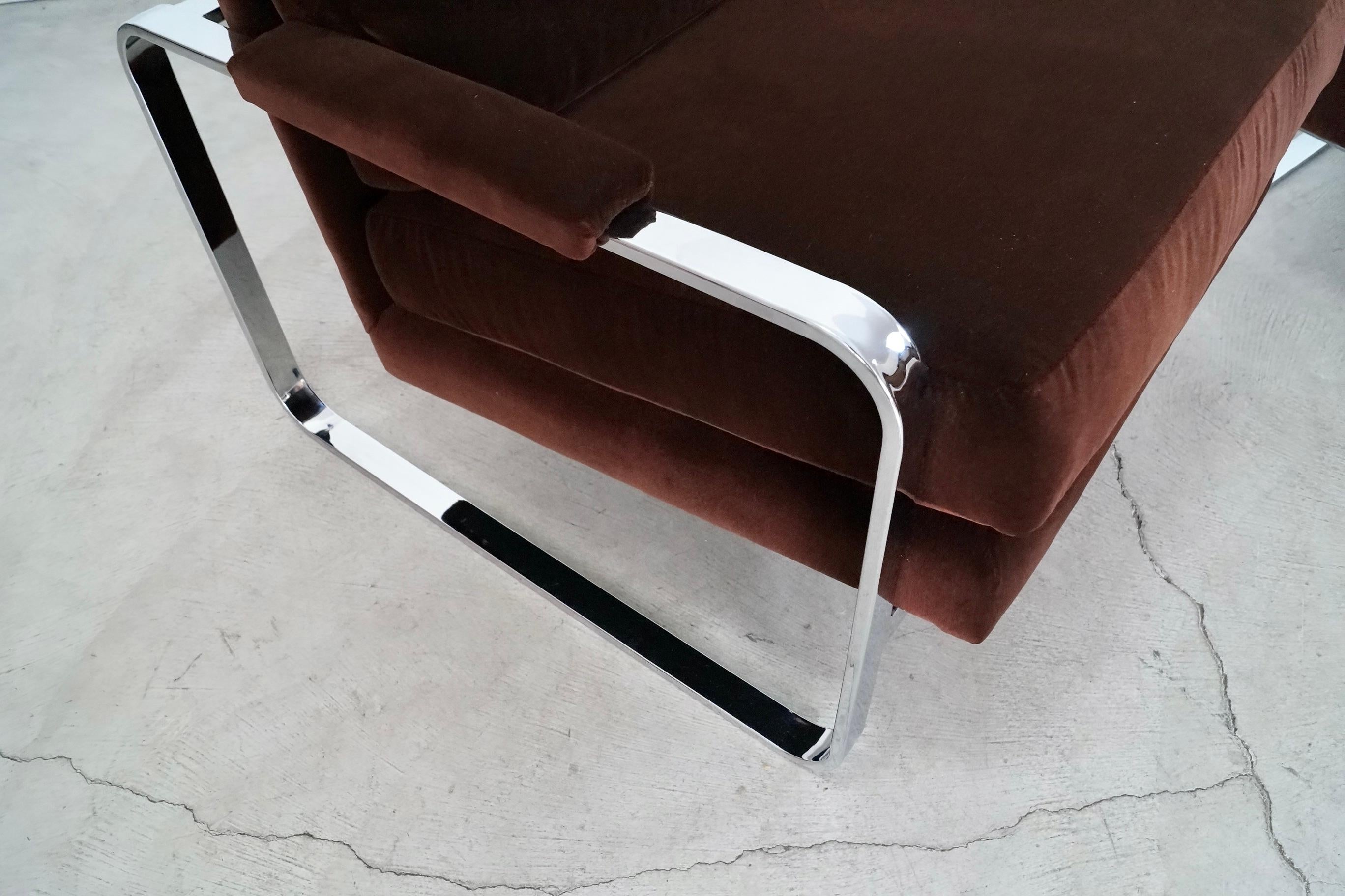 1970's Milo Baughman Chrome & Velvet Lounge Chairs - a Pair 13