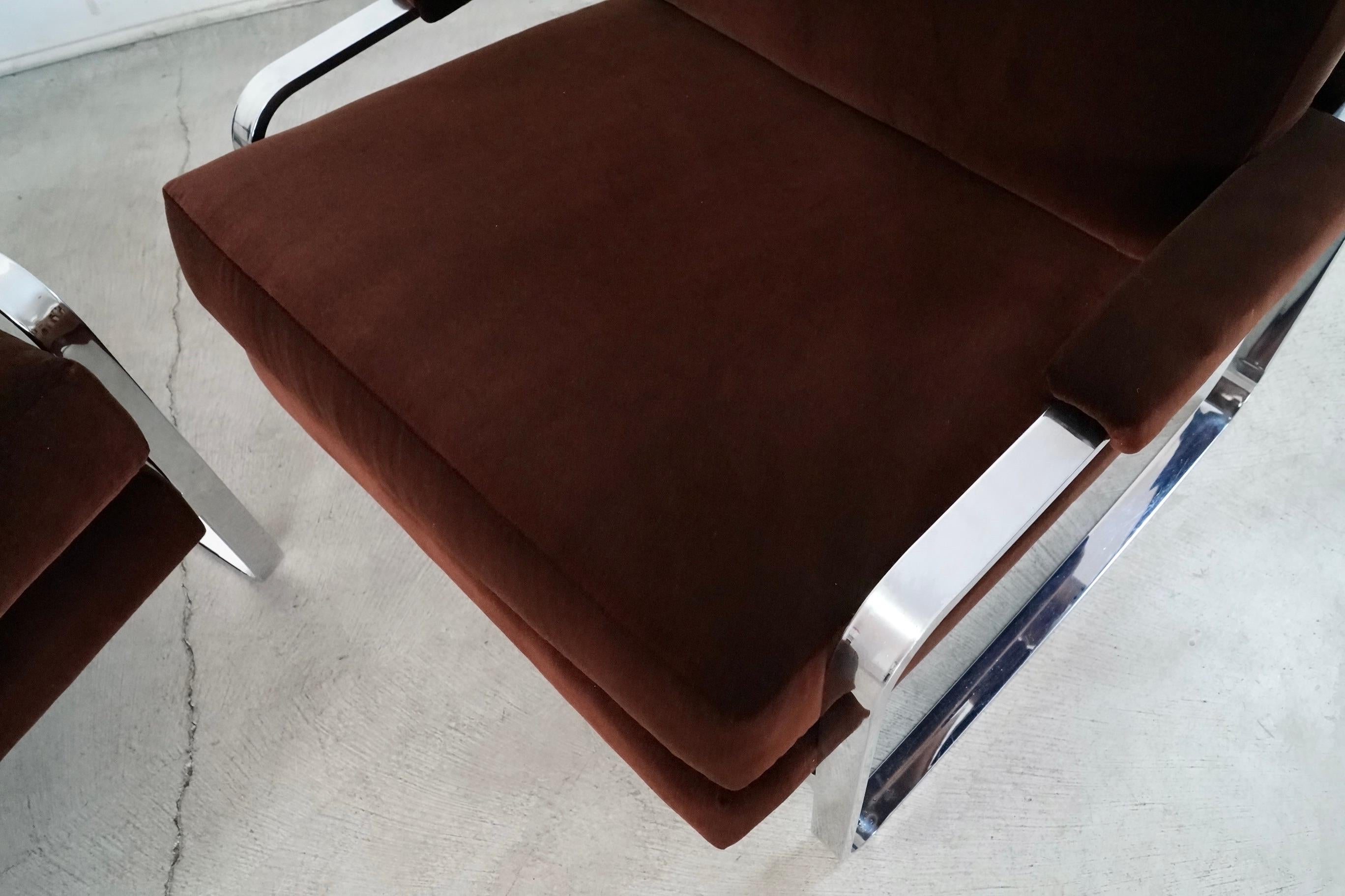 1970's Milo Baughman Chrome & Velvet Lounge Chairs - a Pair 14