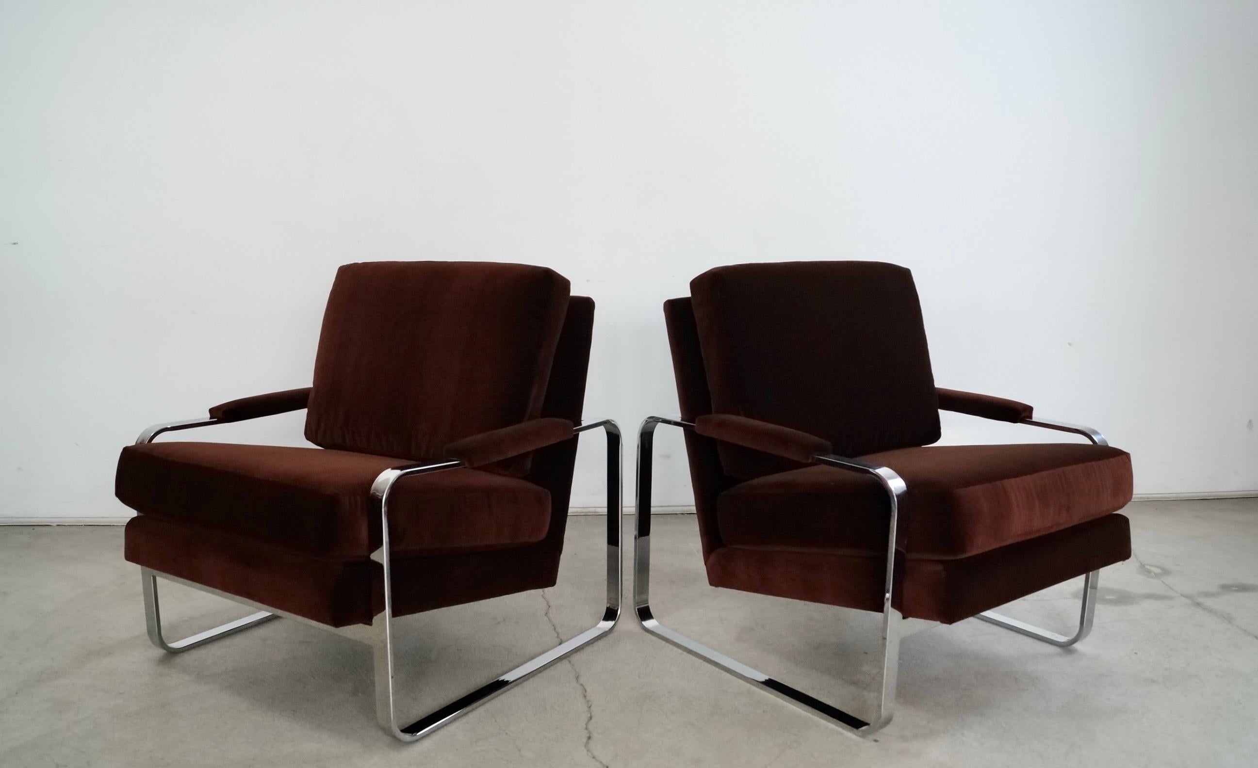 1970's Milo Baughman Chrome & Velvet Lounge Chairs - a Pair In Good Condition In Burbank, CA