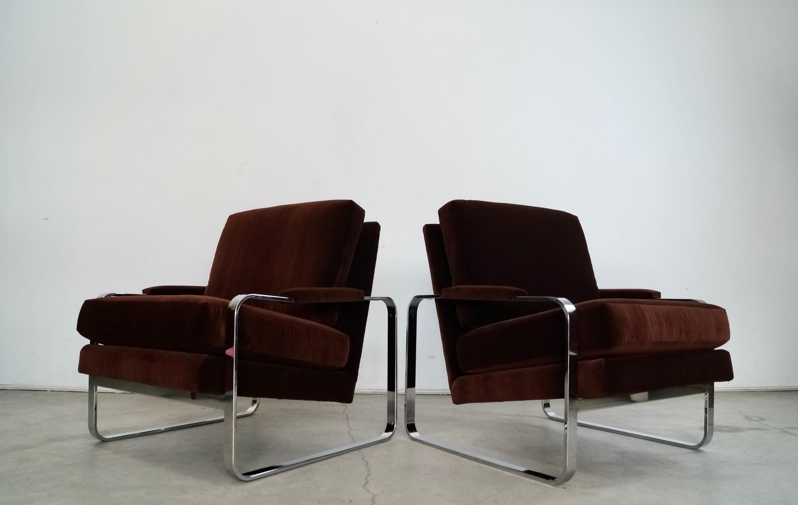 1970's Milo Baughman Chrome & Velvet Lounge Chairs - a Pair 1