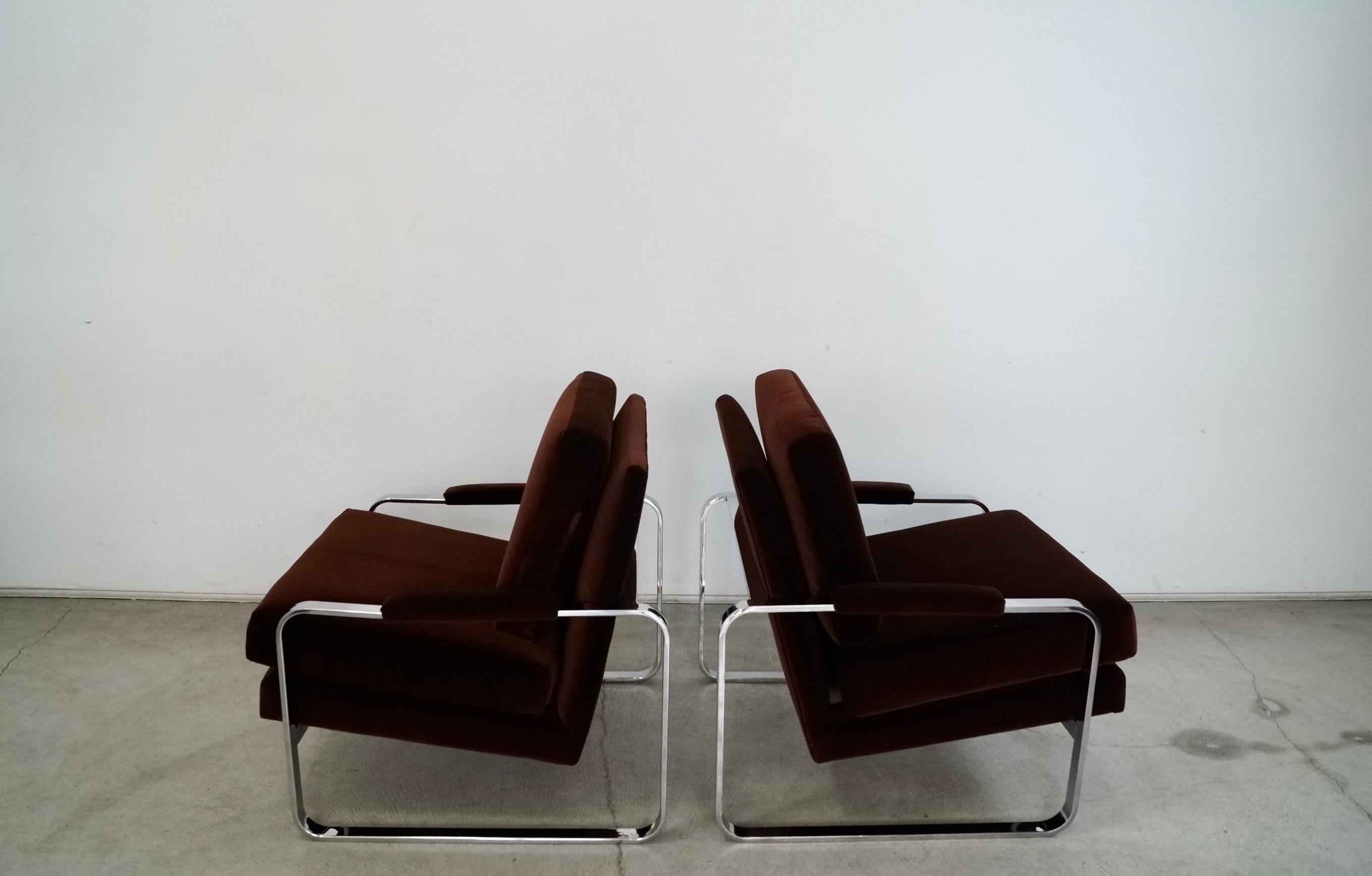 1970's Milo Baughman Chrome & Velvet Lounge Chairs - a Pair 2