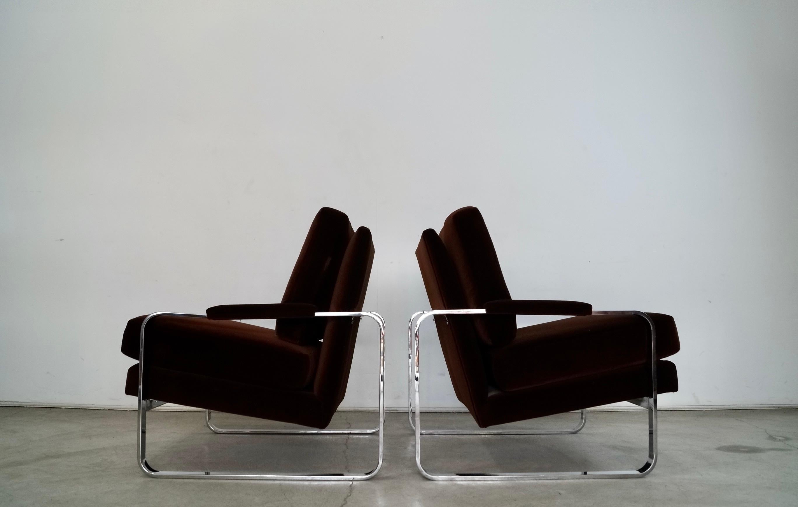 1970's Milo Baughman Chrome & Velvet Lounge Chairs - a Pair 3