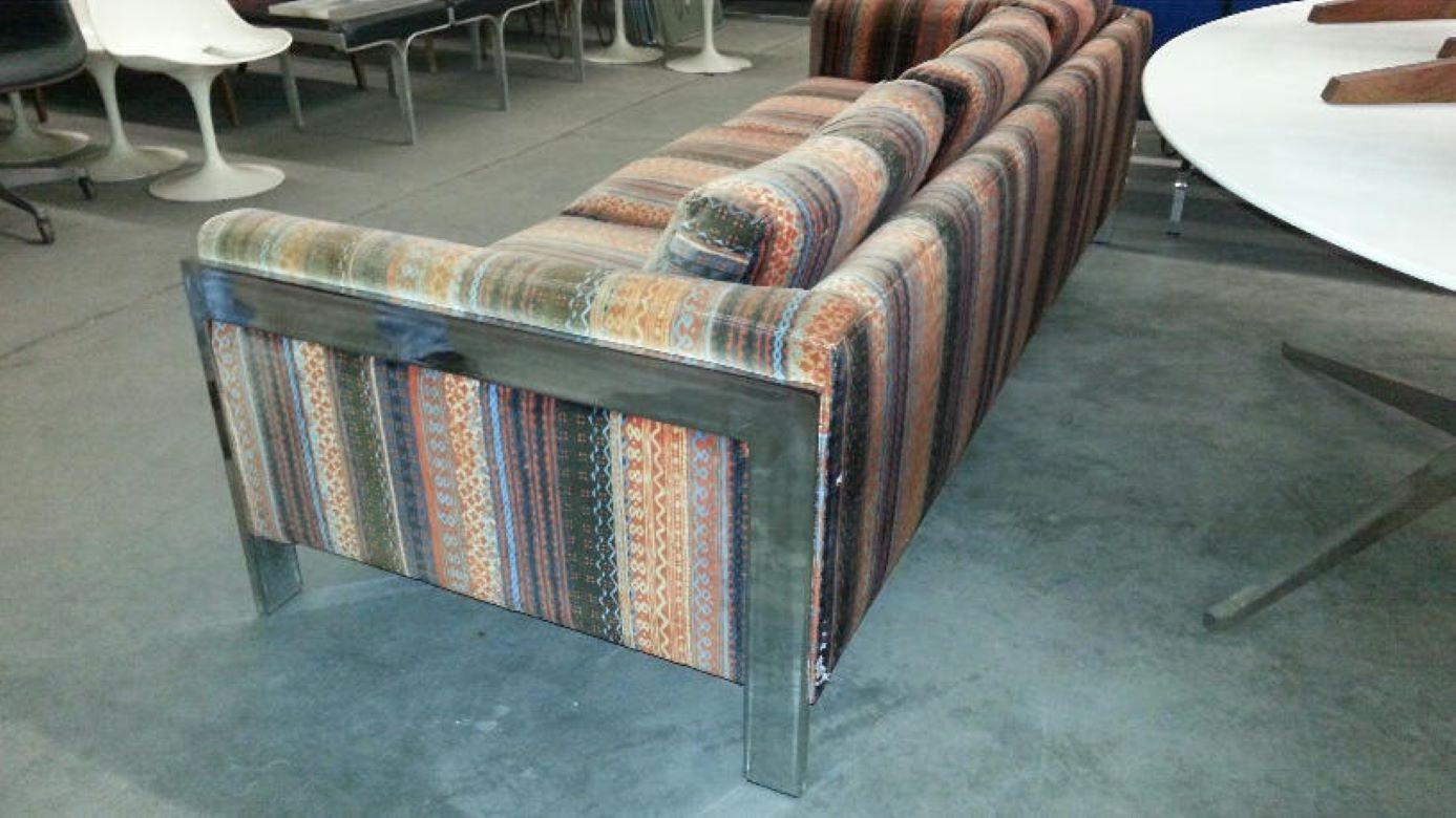 1970s Chromium Steel Selig Sofa Lenor Larsen Velvet Upholstery In Good Condition For Sale In Monrovia, CA