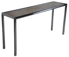 1970s Milo Baughman Design Institute Tubular Chrome Caned Sofa Console Table