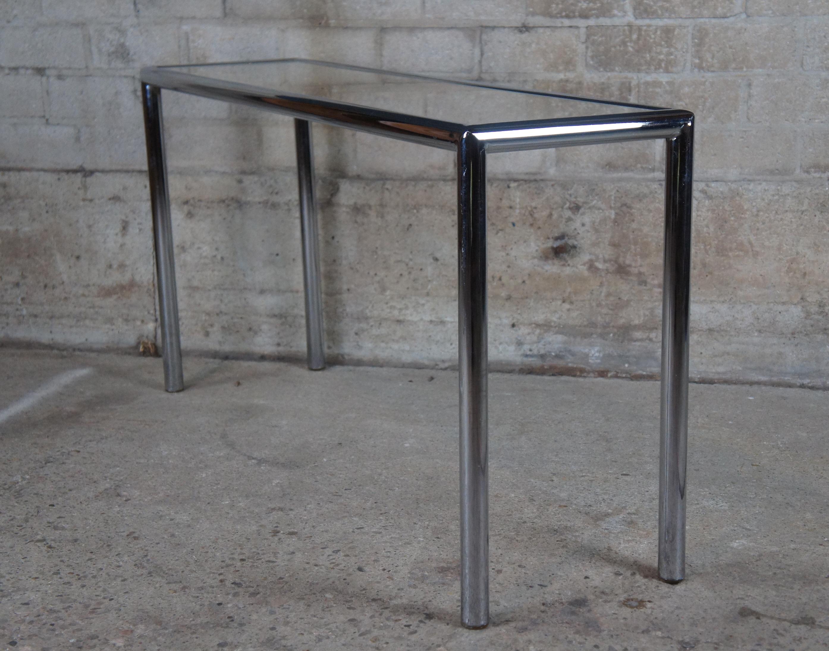 1970s Milo Baughman Design Institute Tubular Chrome Caned Sofa Console Table 3