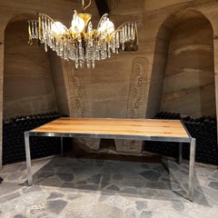 1970s Milo Baughman Dining Table Polished Aluminum and Wood