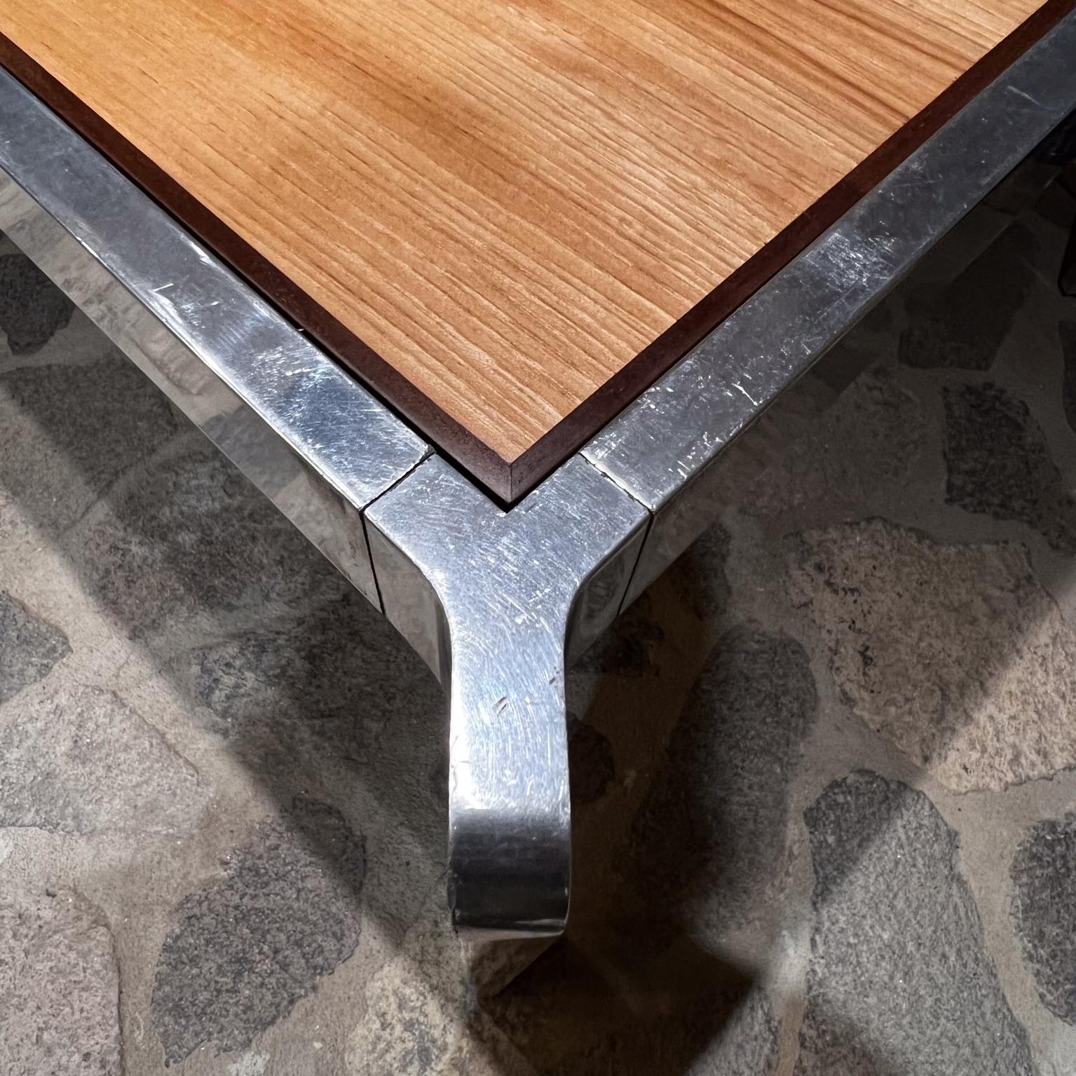 1970s Milo Baughman Dining Table Polished Aluminum and Wood In Good Condition For Sale In Chula Vista, CA