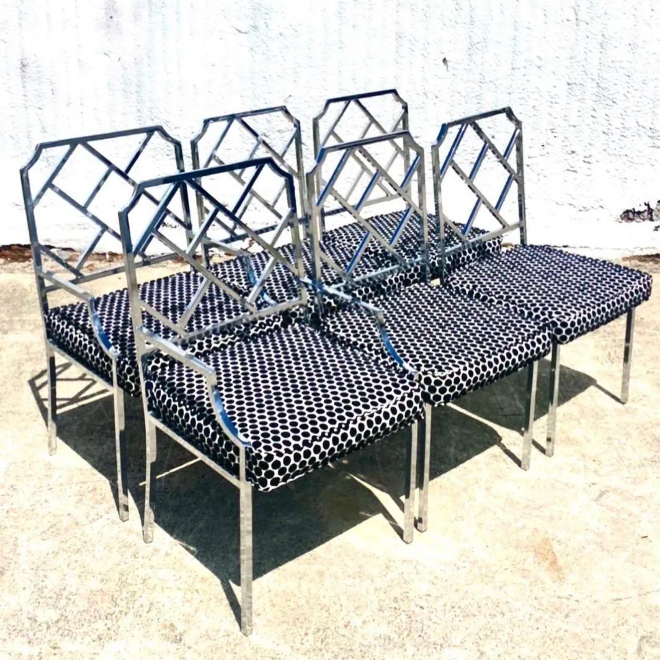 Late 20th Century 1970s Milo Baughman for Dia Chinese Chippendale Mirror Chrome Dining Chairs - Se