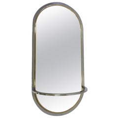 Retro 1970s Oval Chrome & Brass Mirror with Console for DIA 