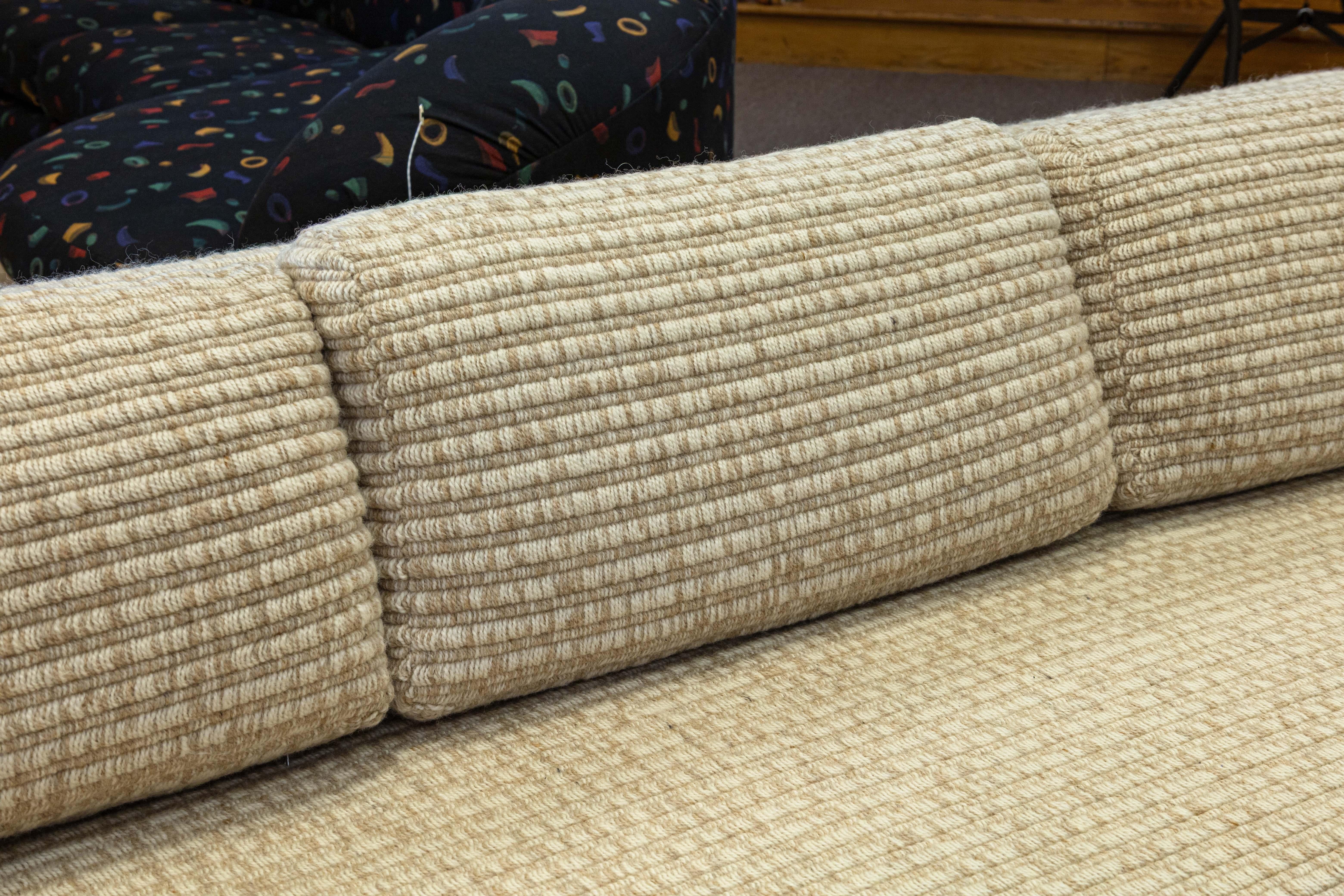 Mid-Century Modern 1970s Milo Baughman for Forecast Furniture Plinth Base Cream Loveseat Sofa