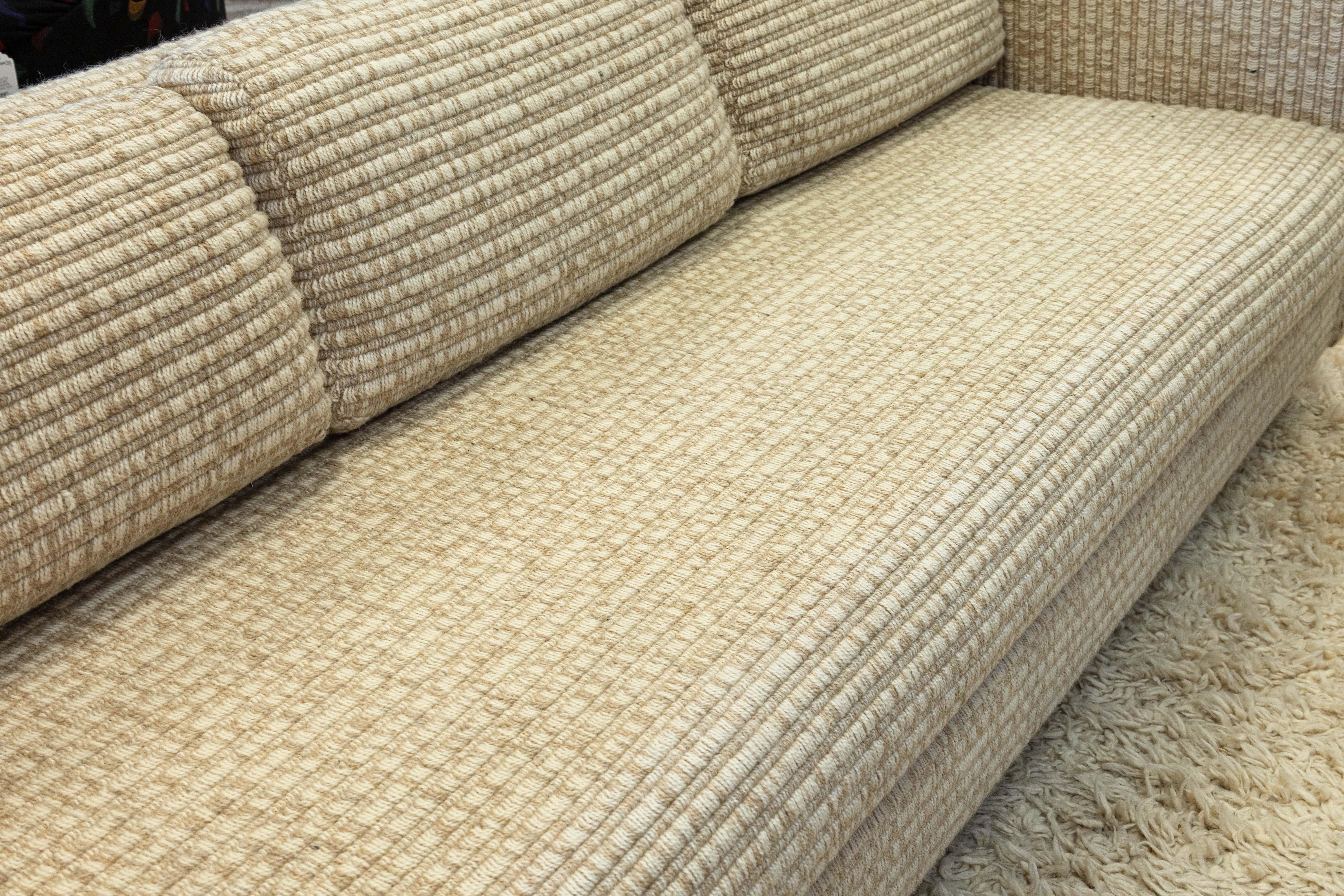 American 1970s Milo Baughman for Forecast Furniture Plinth Base Cream Loveseat Sofa