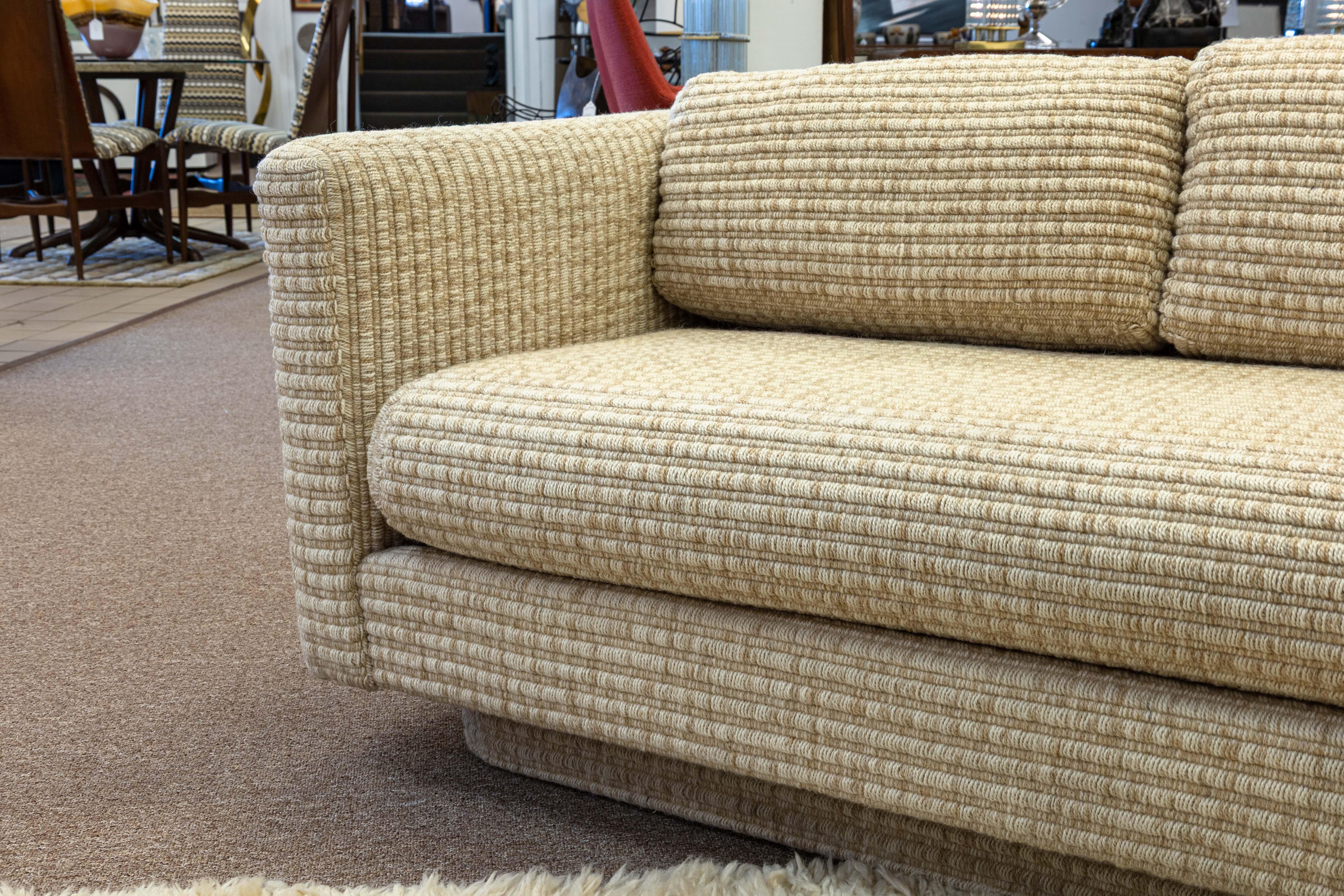 Late 20th Century 1970s Milo Baughman for Forecast Furniture Plinth Base Cream Loveseat Sofa