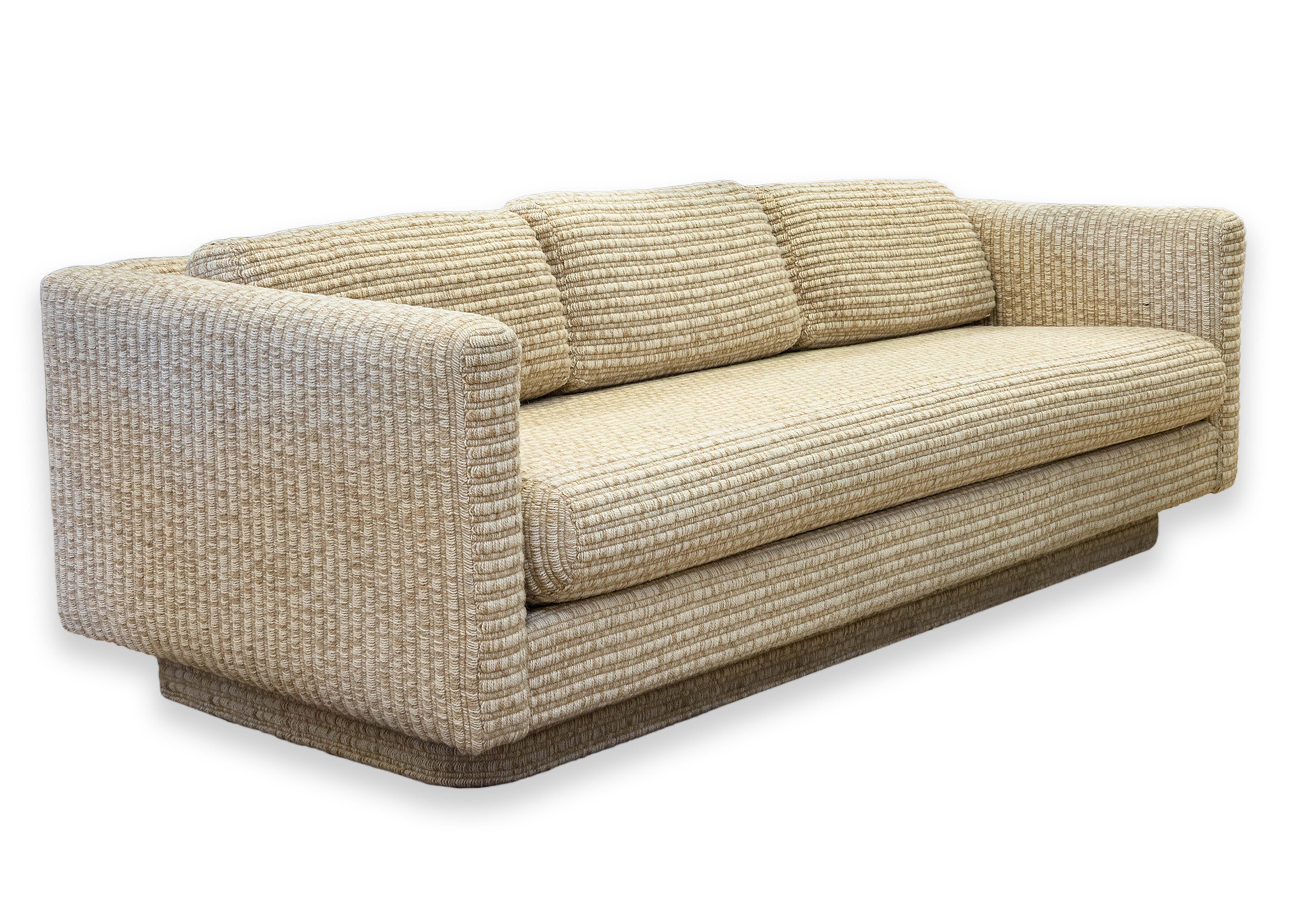 1970s Milo Baughman for Forecast Furniture Plinth Base Cream Loveseat Sofa 2