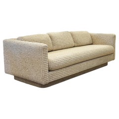 1970s Milo Baughman for Forecast Furniture Plinth Base Cream Loveseat Sofa
