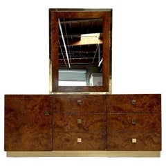 1970er Milo Baughman für Founders Wurzelholz und Messing Buffet Credenza Kommode