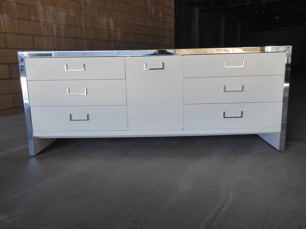 Mid-Century Modern 1970s Milo Baughman for John Stuart Credenza with Chrome Plated Accents