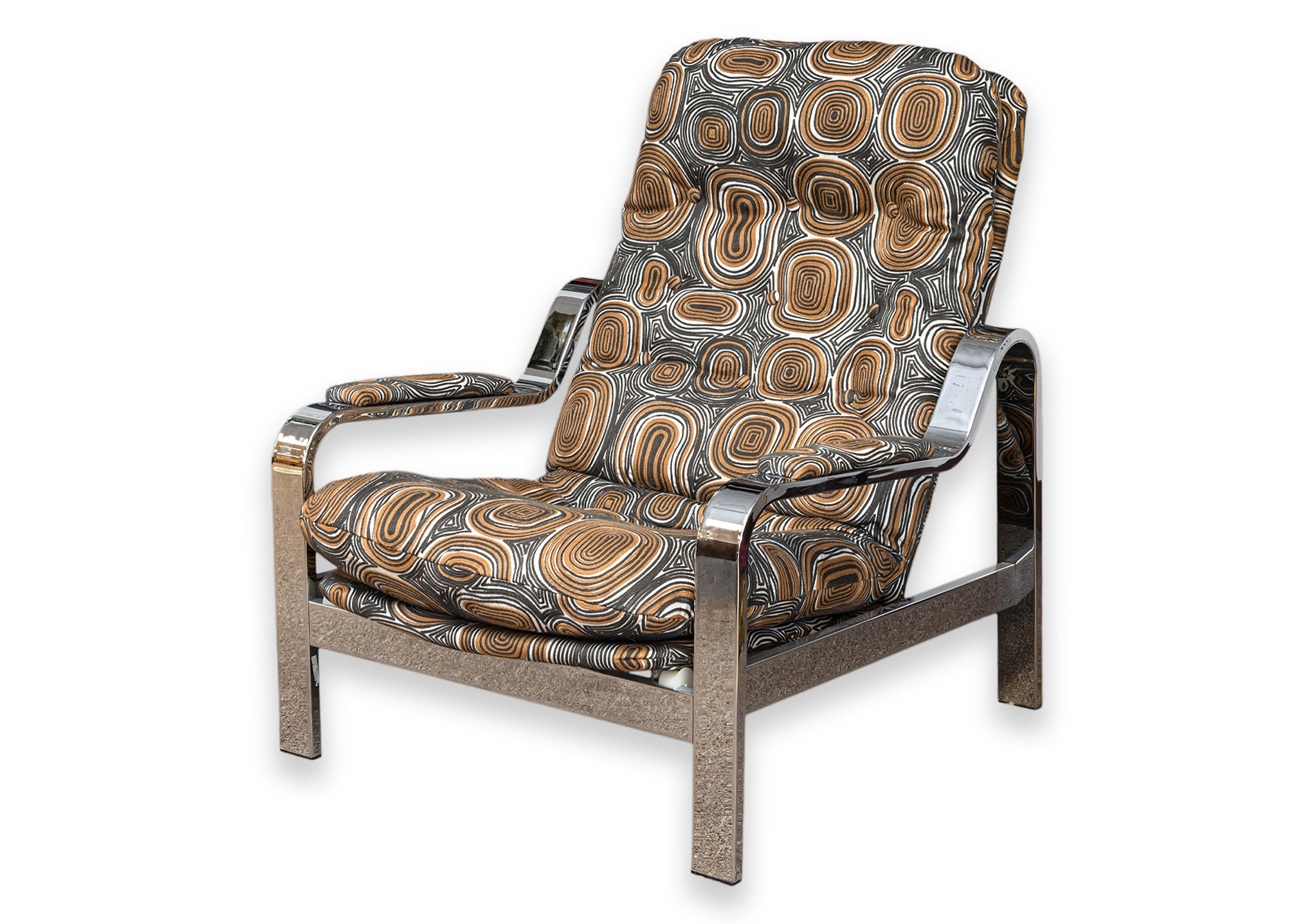 1970s Milo Baughman for Selig Reclining Chrome Modern Lounge Chair and Ottoman 5
