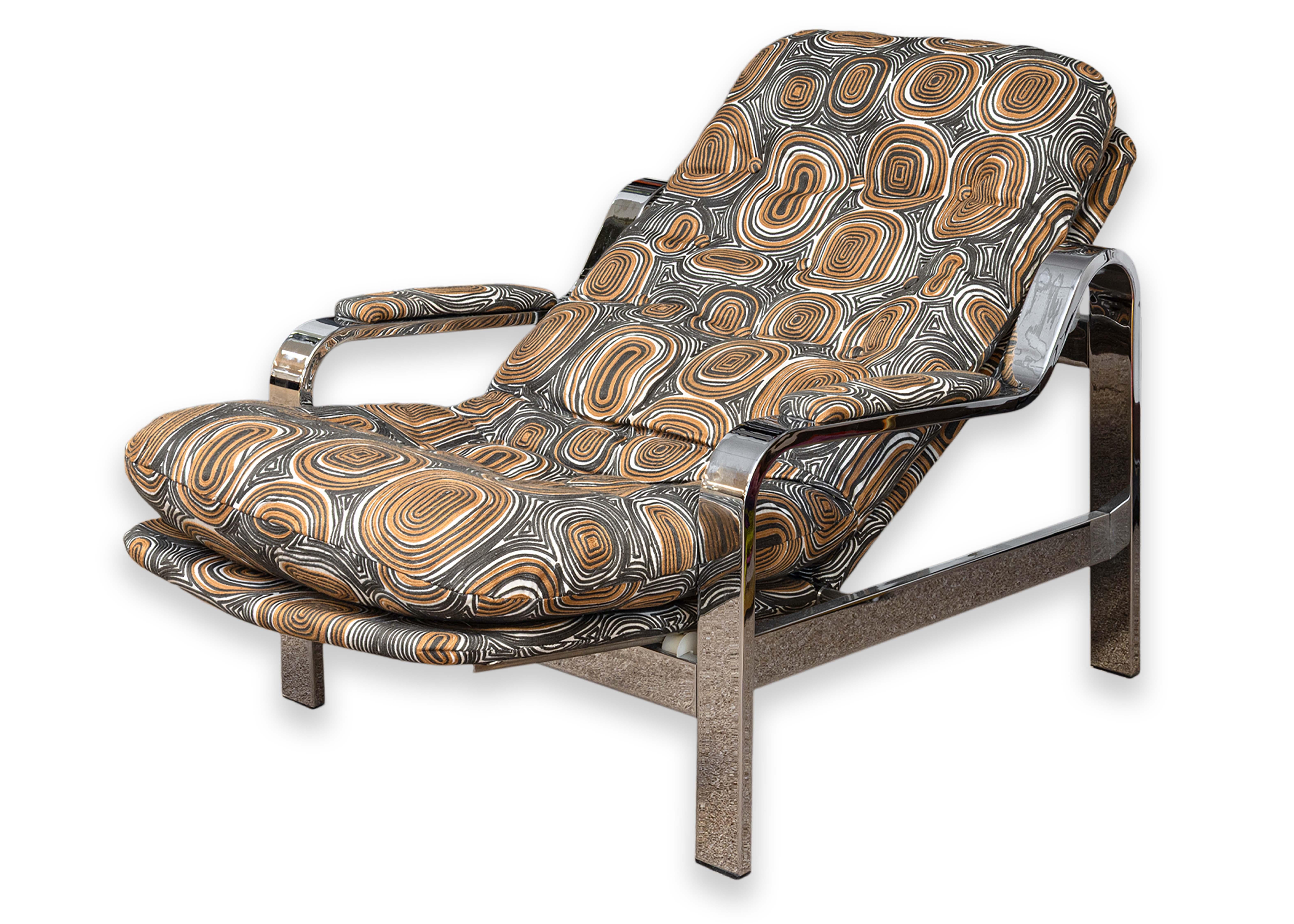 1970s Milo Baughman for Selig Reclining Chrome Modern Lounge Chair and Ottoman 6