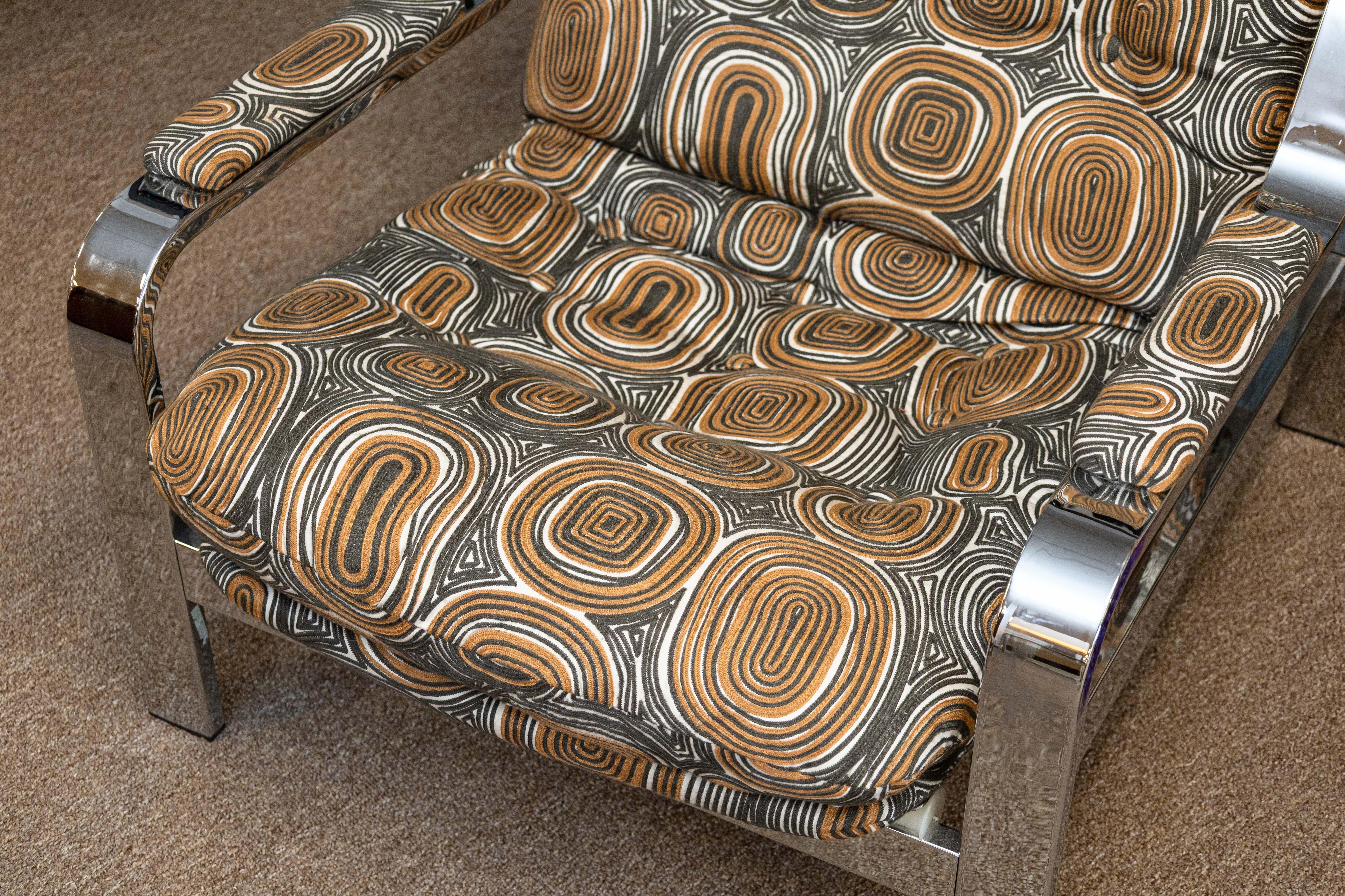 1970s Milo Baughman for Selig Reclining Chrome Modern Lounge Chair and Ottoman In Good Condition In Keego Harbor, MI