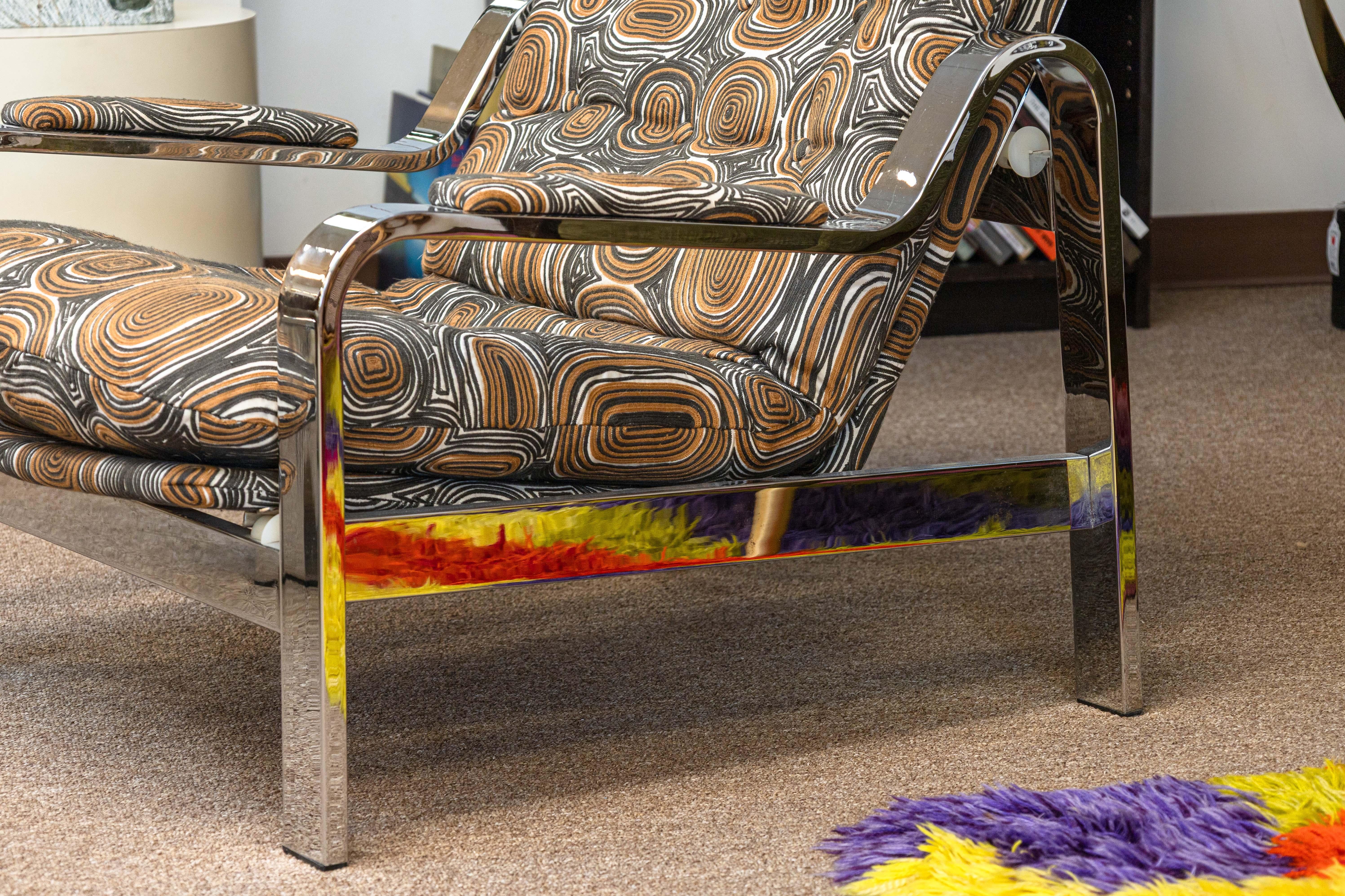1970s Milo Baughman for Selig Reclining Chrome Modern Lounge Chair and Ottoman 1