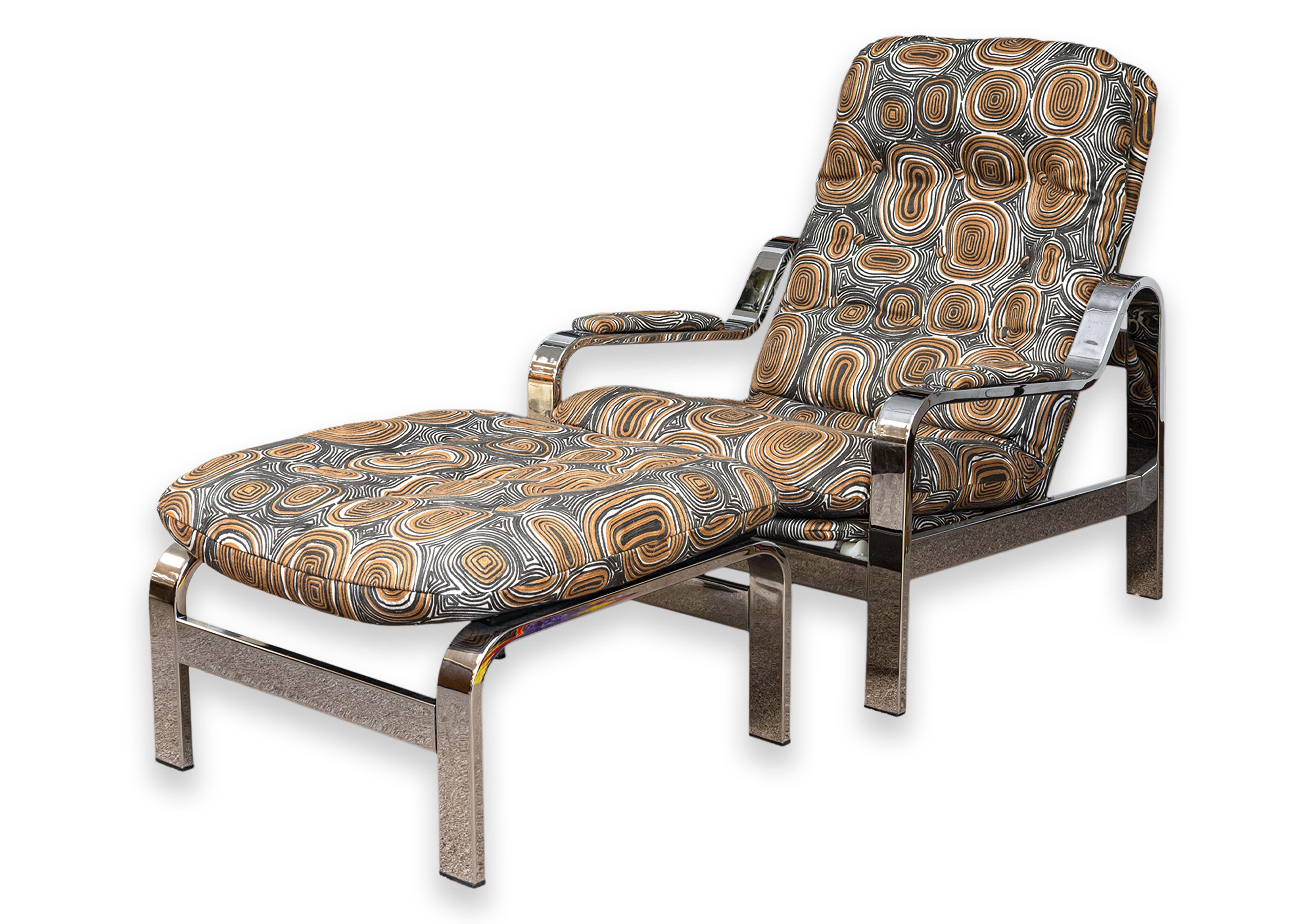 1970s Milo Baughman for Selig Reclining Chrome Modern Lounge Chair and Ottoman 4