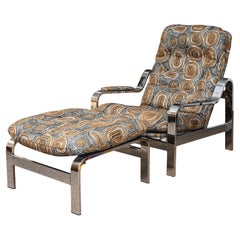 1970s Milo Baughman for Selig Reclining Chrome Modern Lounge Chair and Ottoman