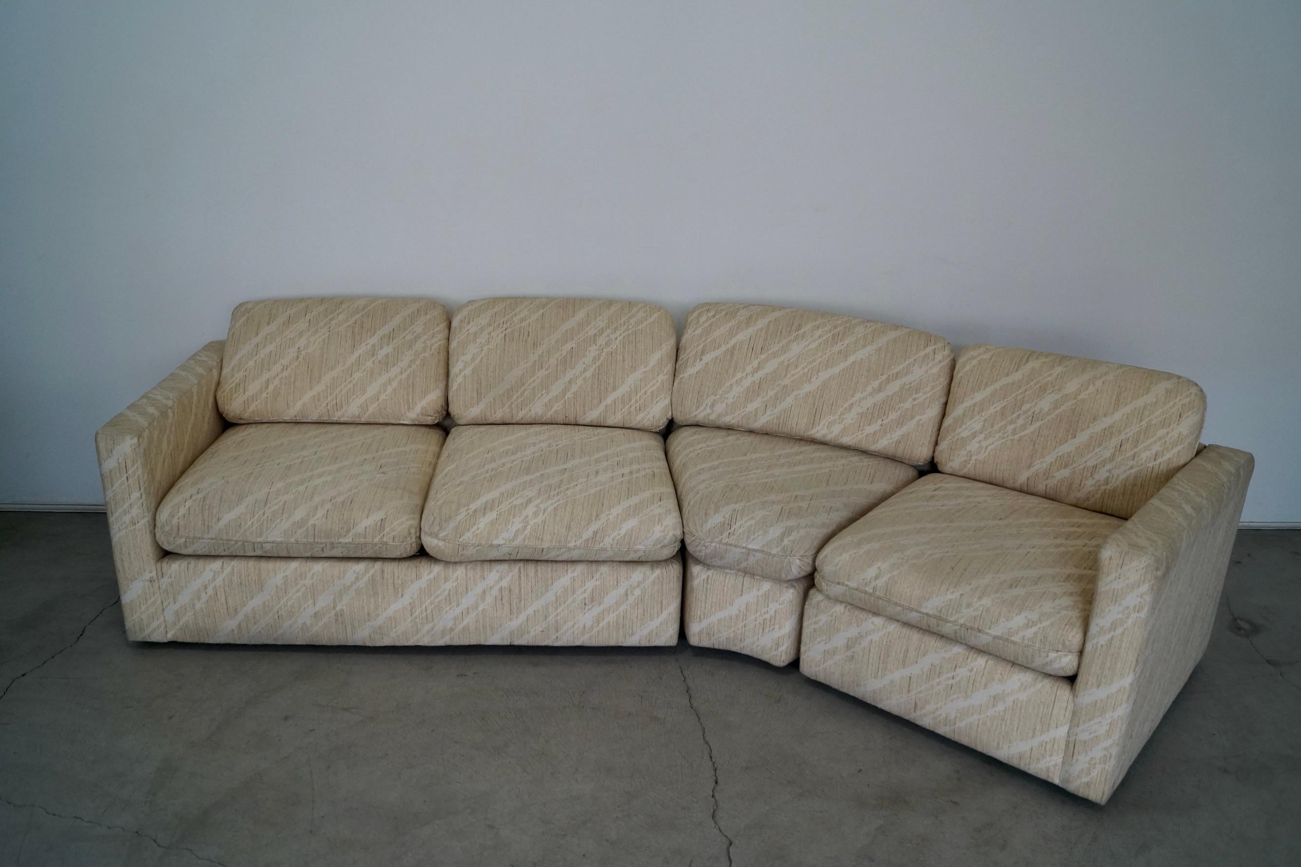 Vintage Mid-Century Modern sectional couch for sale. It was manufactured by Thayer Coggin in the 1970's, and designed by Milo Baughman. It has each individual piece still with the original tags, and still has the original vintage fabric. It comes