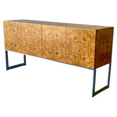 1970s Milo Baughman for Thayer Coggin Burl Wood and  Chrome Credenza