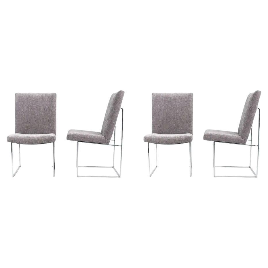 1970s Milo Baughman for Thayer Coggin Dining Chairs w/ Chrome Base Set of 4 For Sale